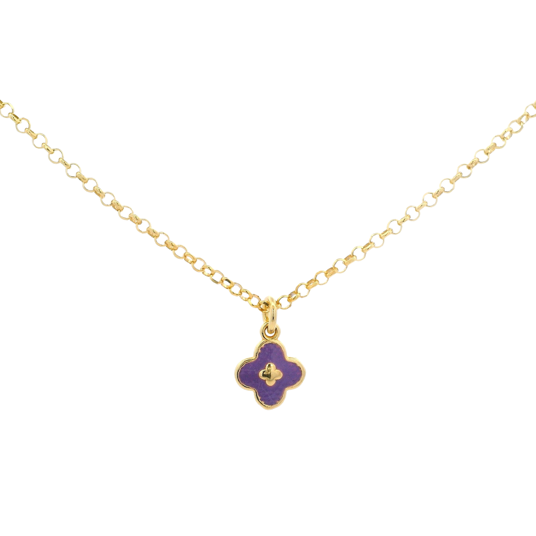 925YG SOLITARY CLOVER PURPLE ENAMEL NECKLACE
