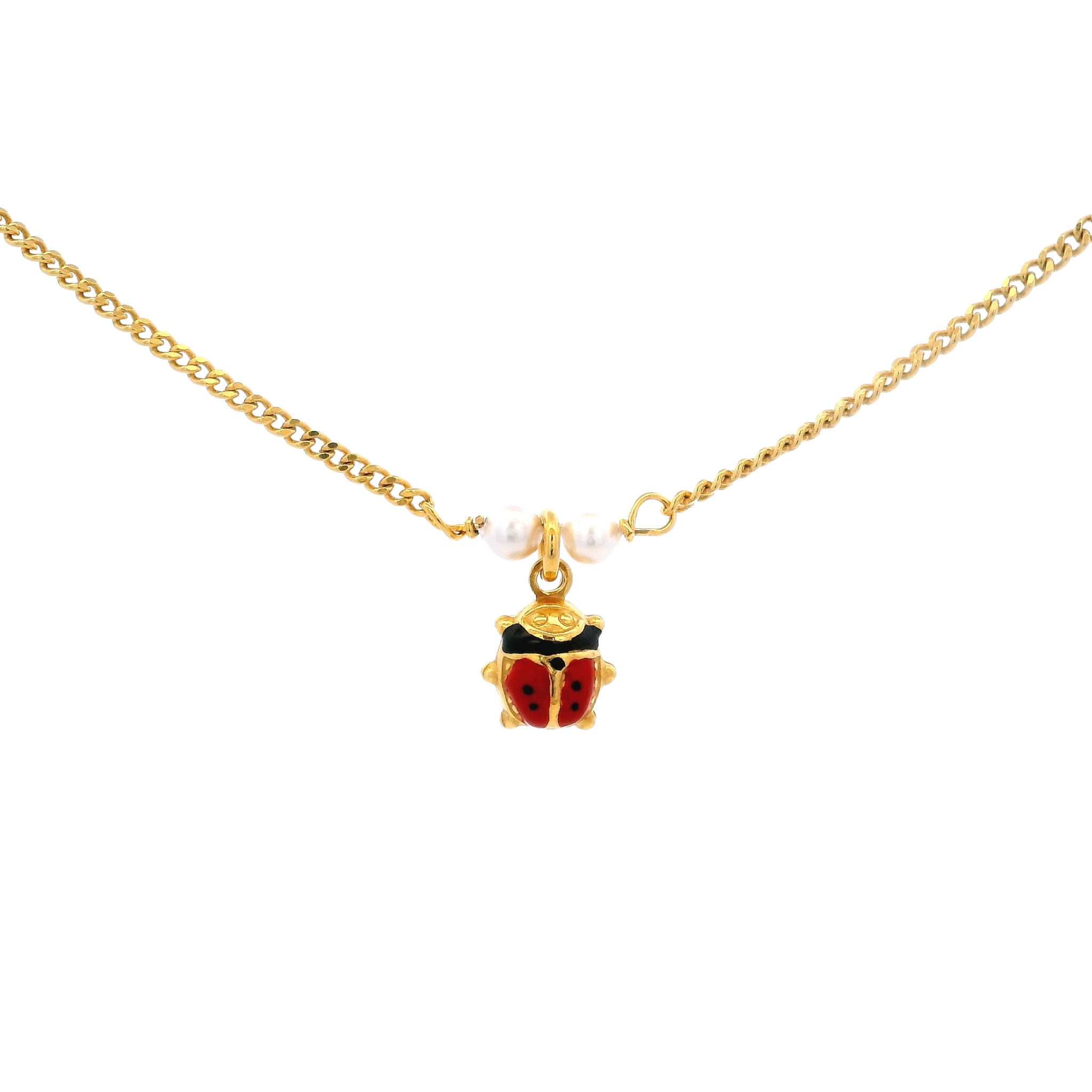 925YG LADYBUG AND PEARL NECKLACE