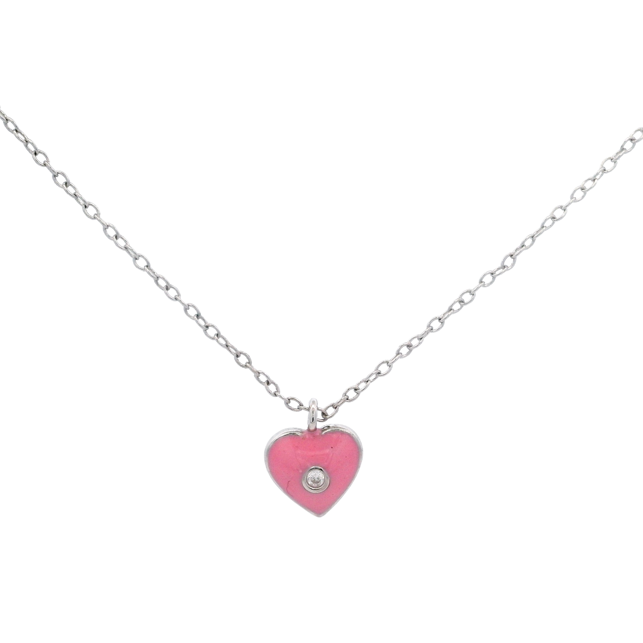 925SL SOLITARY HEART PINK ENAMEL CENTER CZ NECKLACE