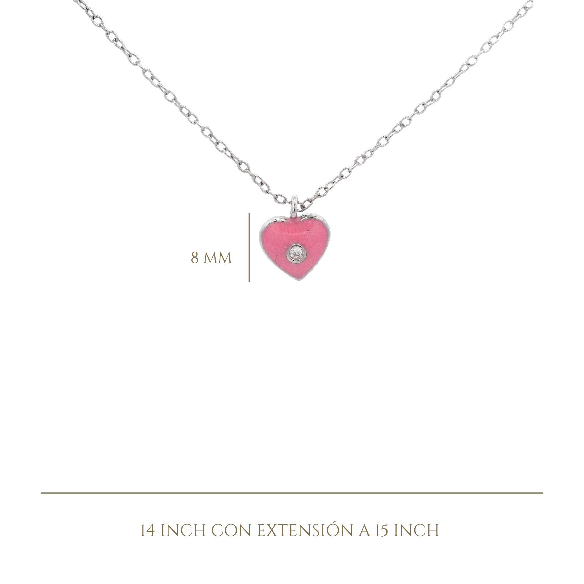 925SL SOLITARY HEART PINK ENAMEL CENTER CZ NECKLACE