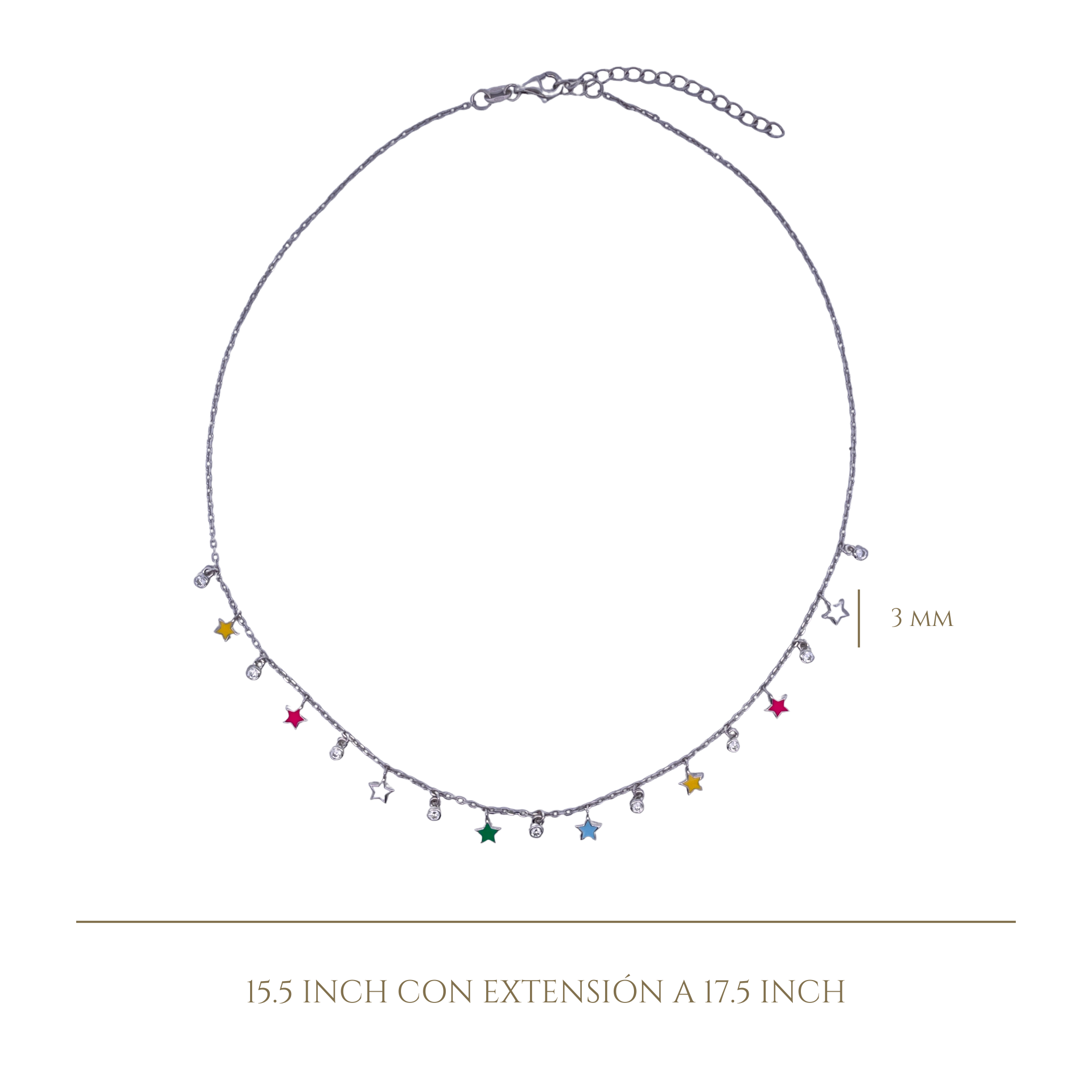 925SL MINI STARS WITH MINI BEZEL MULTICOLOR ENAMEL NECKLACE