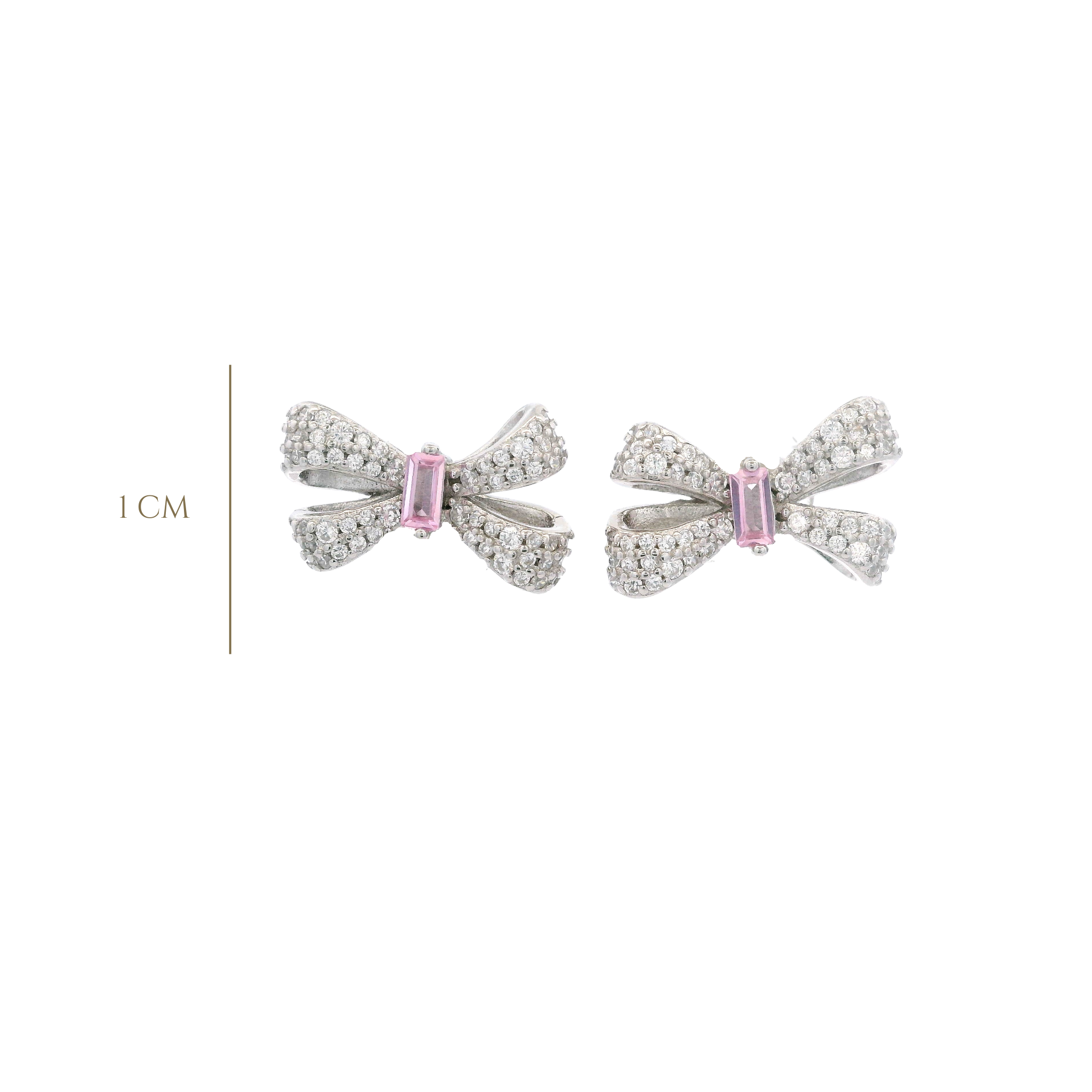 925SL SMALL BOW PAVE CENTER CZ PINK EARRINGS