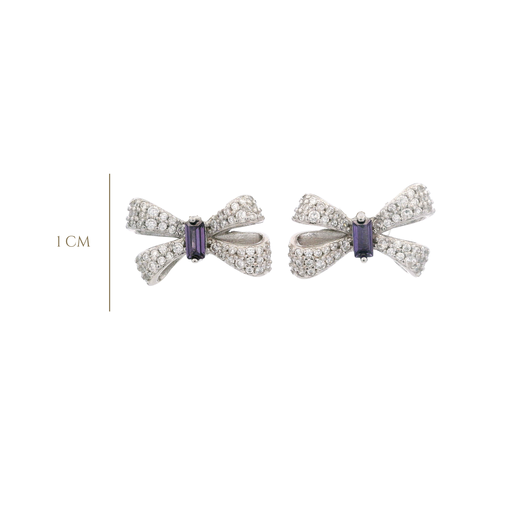 925SL SMALL BOW PAVE CENTER CZ PURPLE EARRINGS
