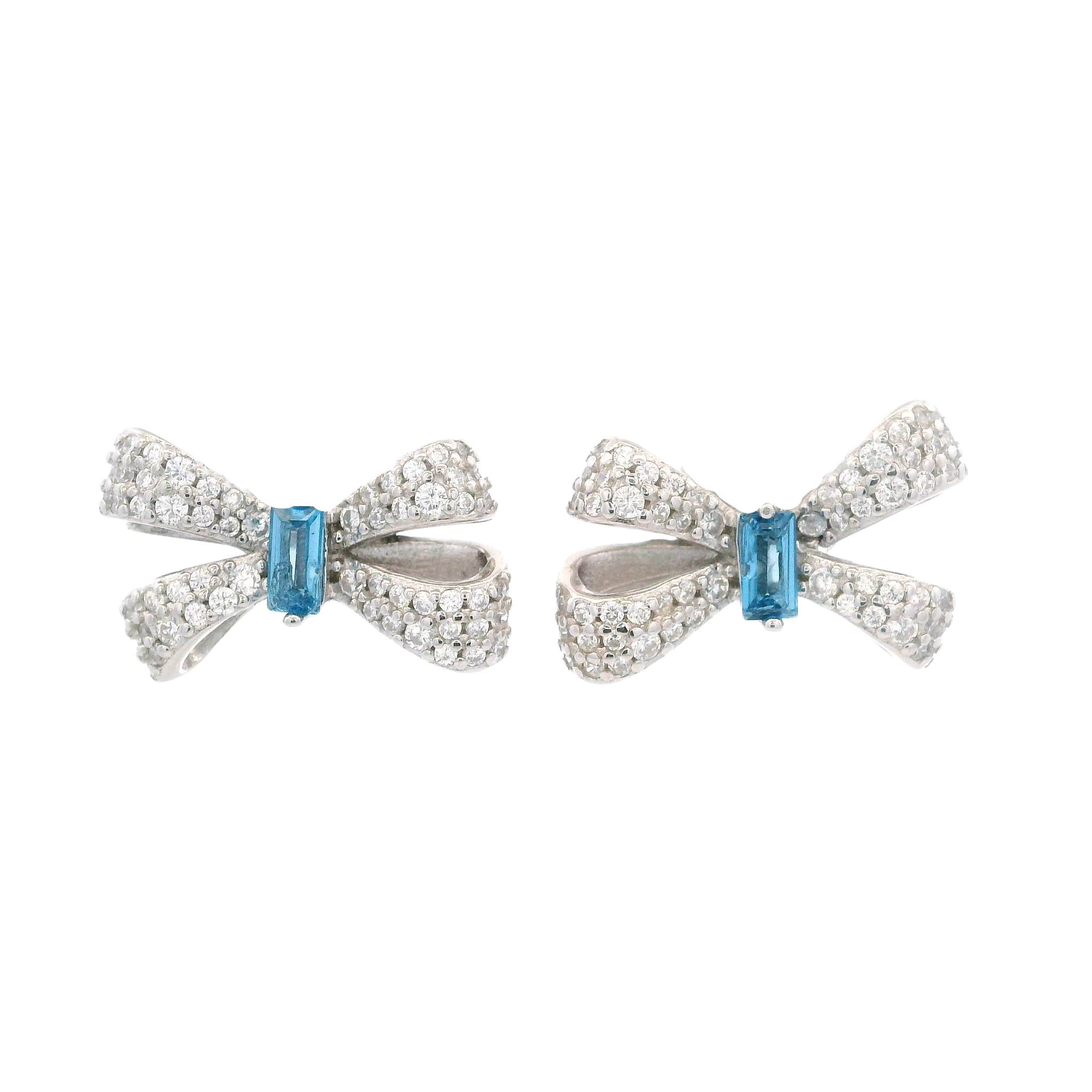 925SL SMALL BOW PAVE CENTER CZ BLUE EARRINGS