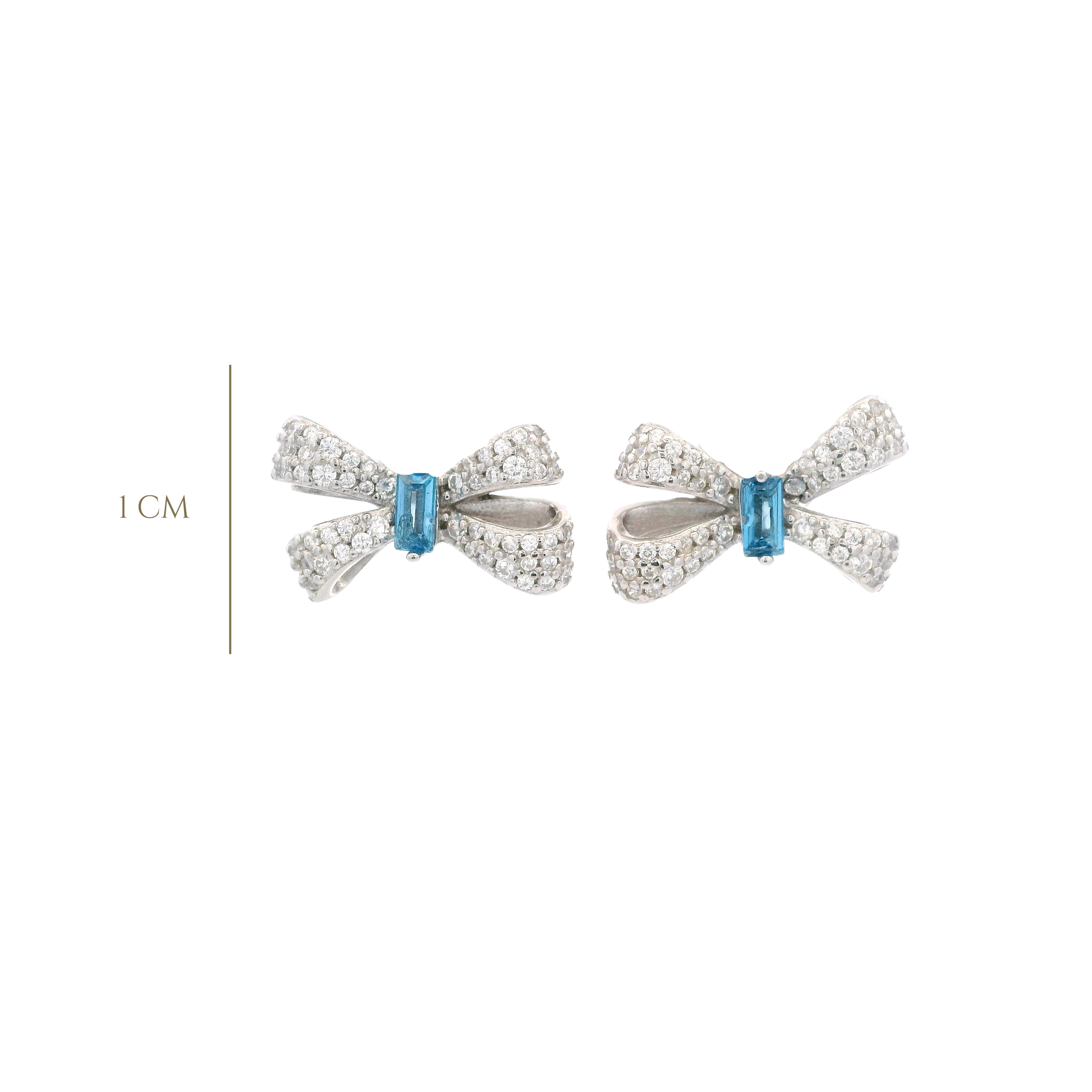 925SL SMALL BOW PAVE CENTER CZ BLUE EARRINGS