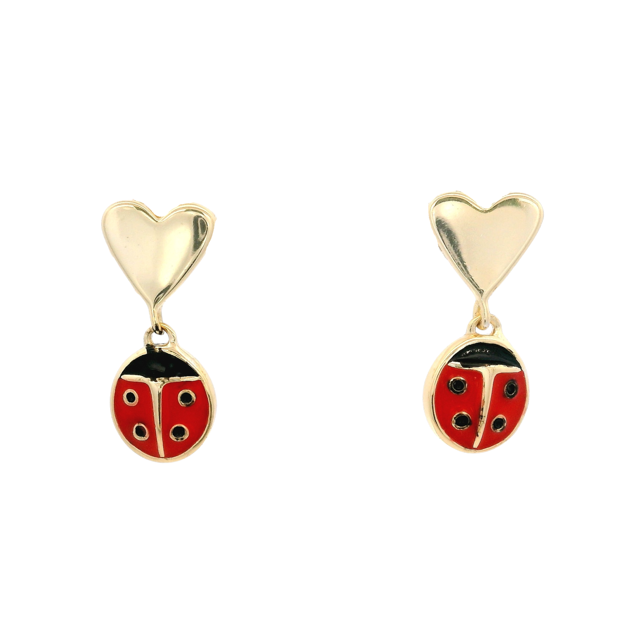 925YG LADYBUG WITH HEART EARRINGS