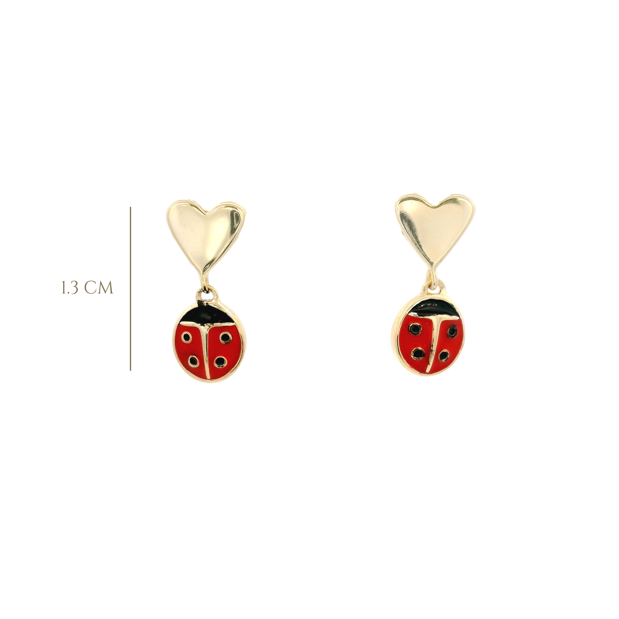 925YG LADYBUG WITH HEART EARRINGS