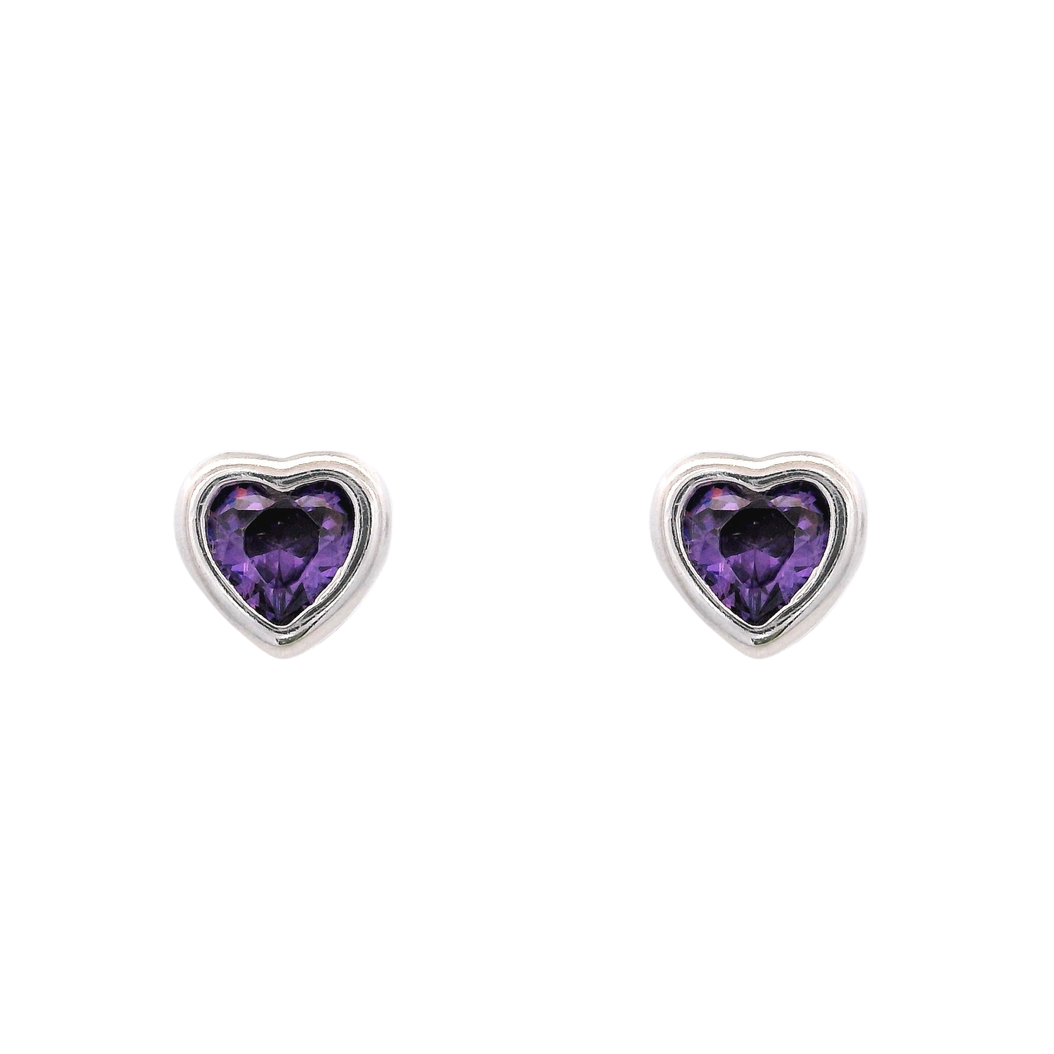 925SL MINI HEART BEZEL CZ PURPLE EARRINGS