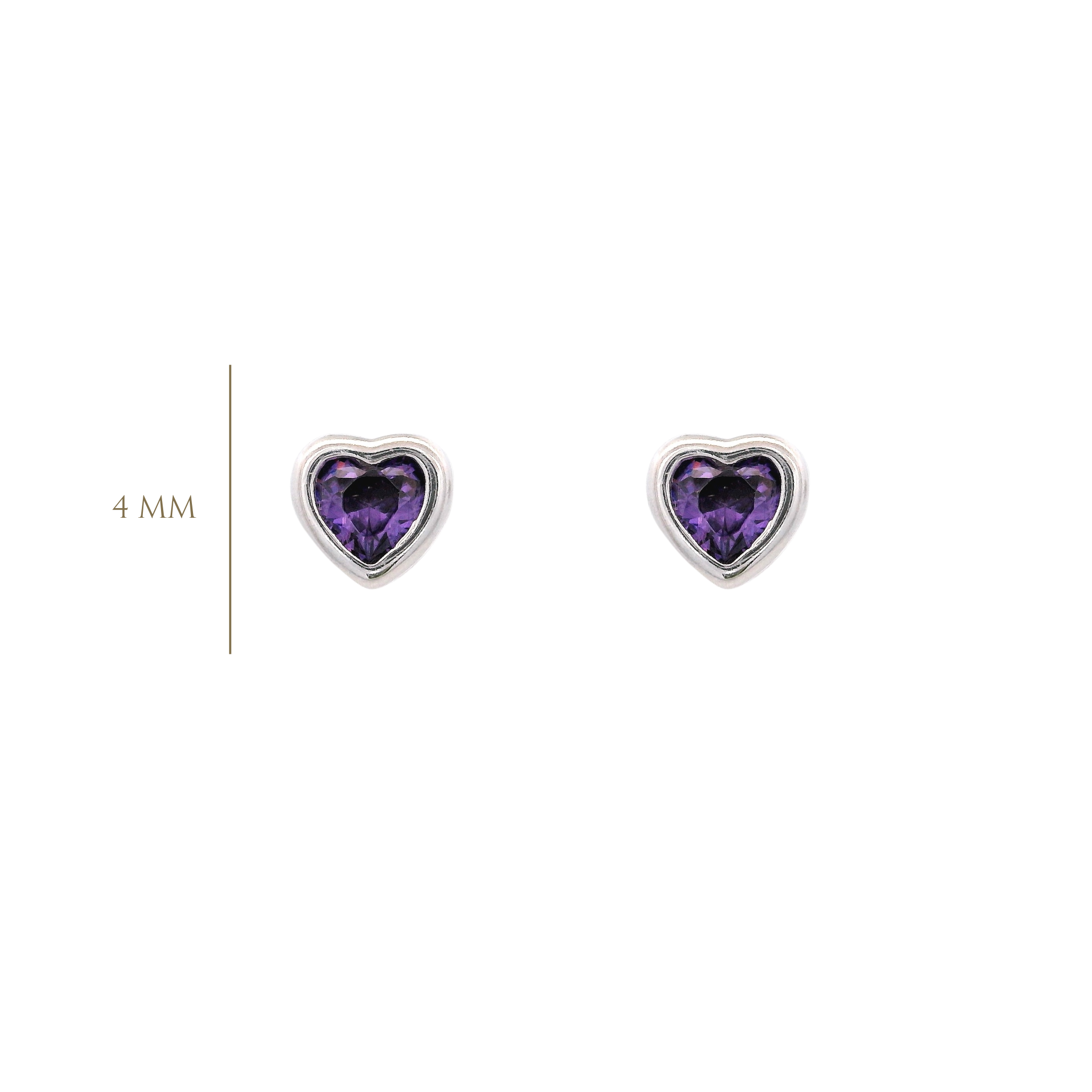 925SL MINI HEART BEZEL CZ PURPLE EARRINGS