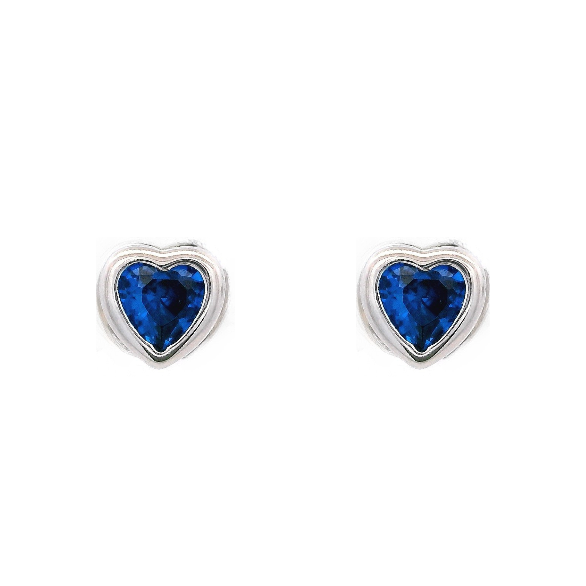 925SL MINI HEART BEZEL CZ BLUE EARRINGS