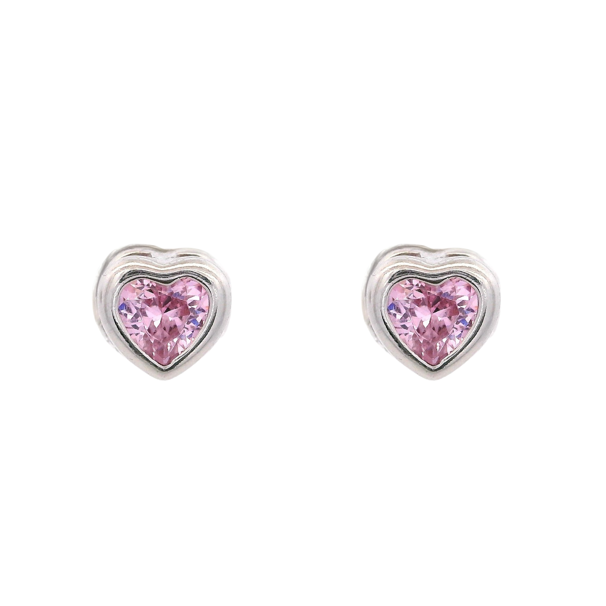 925SL MINI HEART BEZEL CZ PINK EARRINGS