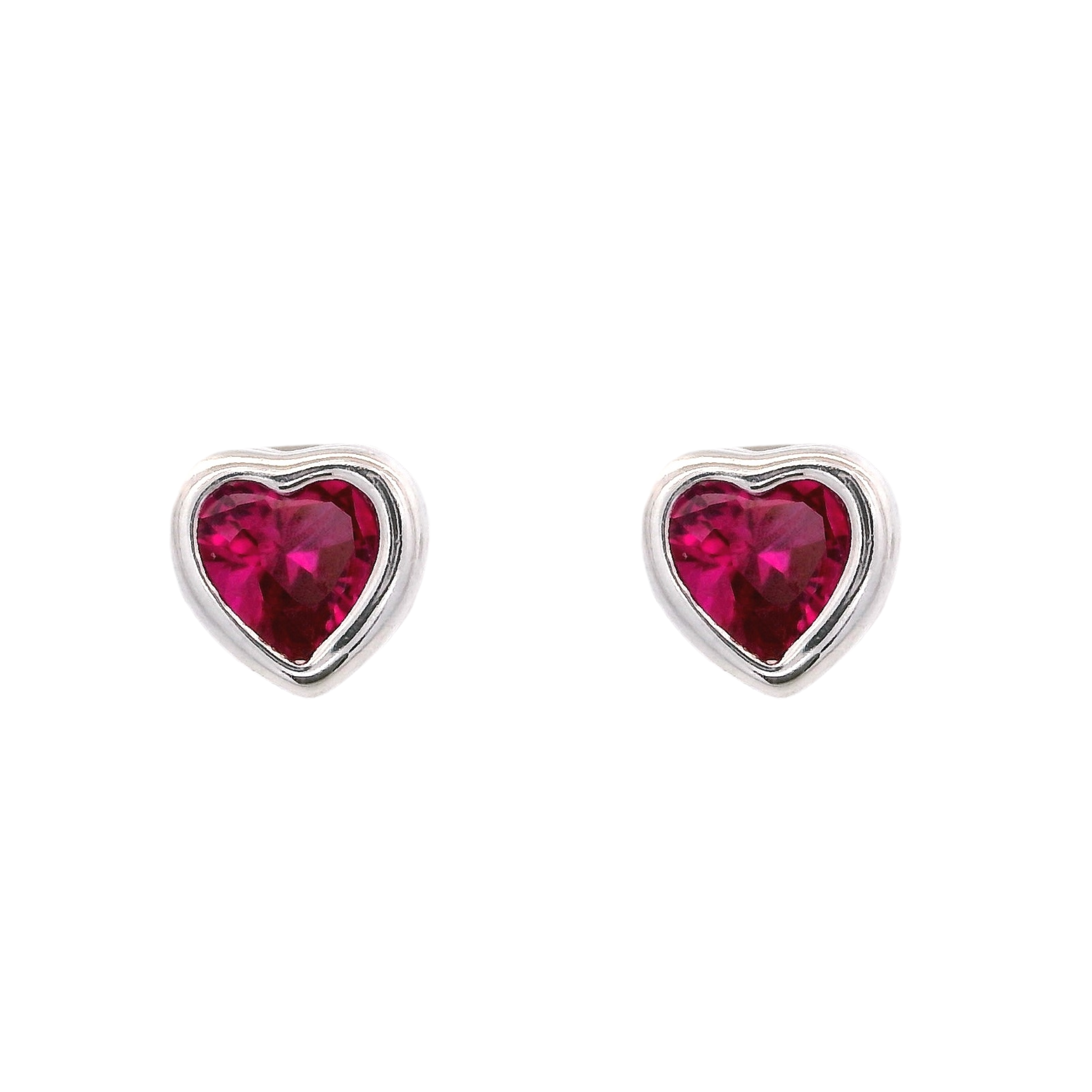925SL MINI HEART BEZEL CZ FUSHIA EARRINGS