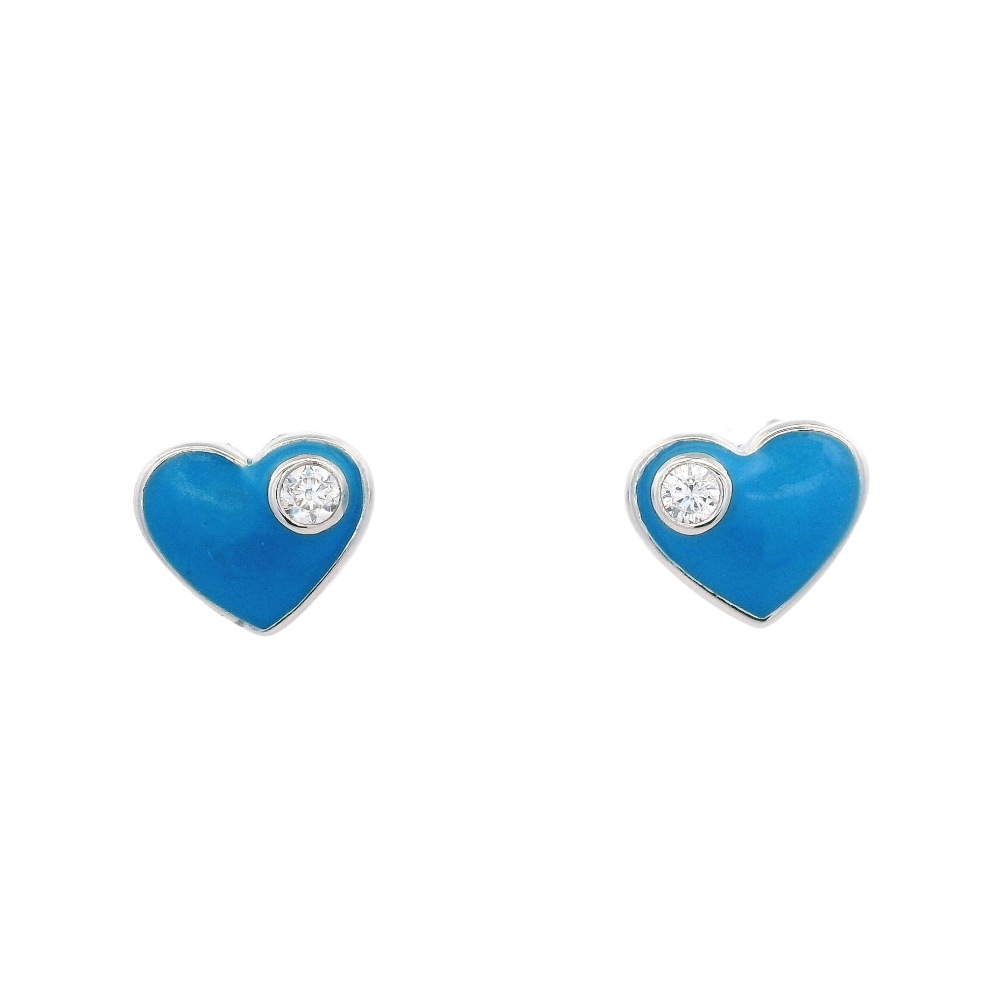 925SL HEART BLUE ENAMEL WITH CZ EARRINGS