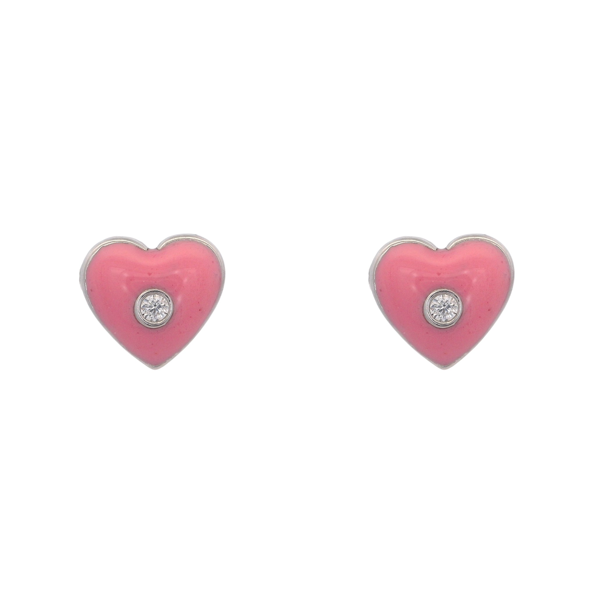925SL HEART PINK ENAMEL CENTER CZ EARRINGS