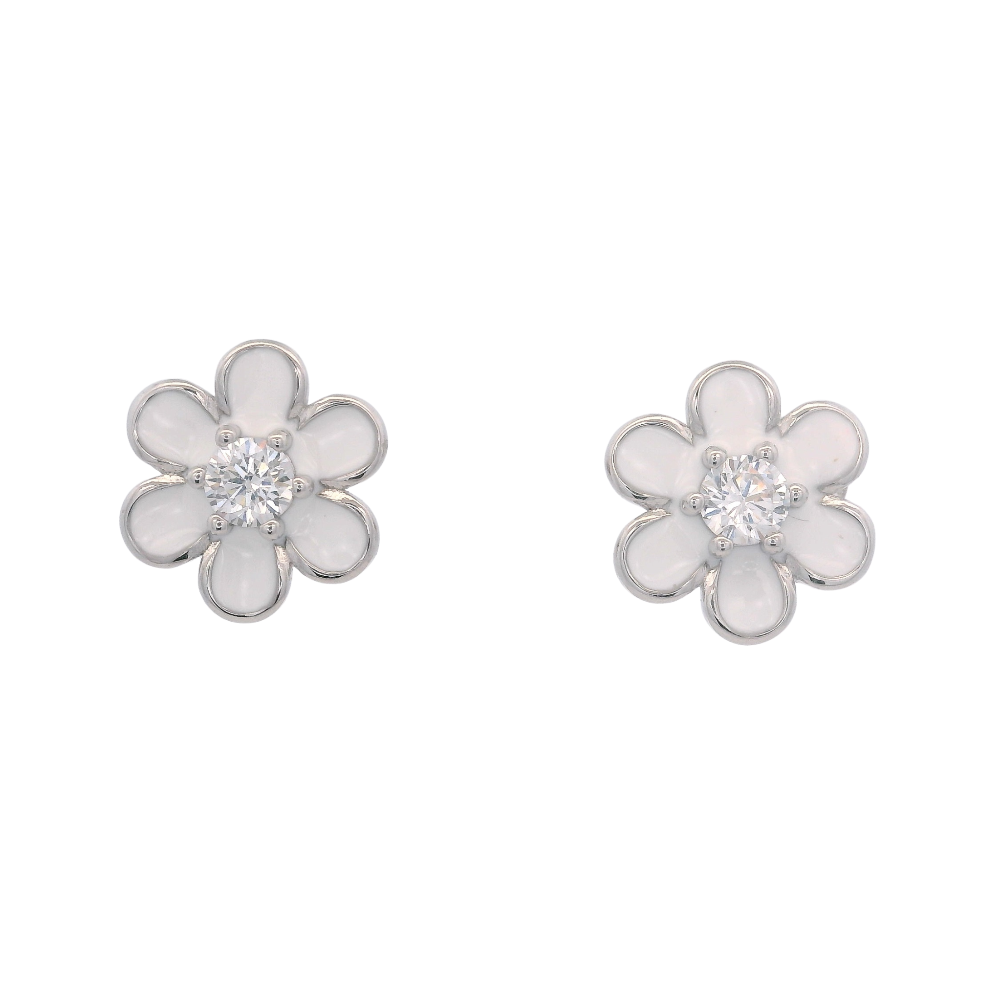 925SL DAISY WHITE ENAMEL EARRINGS