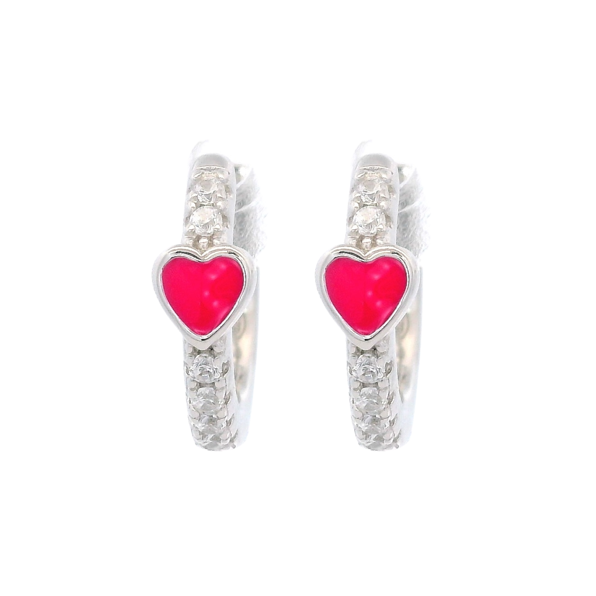 925SL HEART ENAMEL PINK EARRINGS
