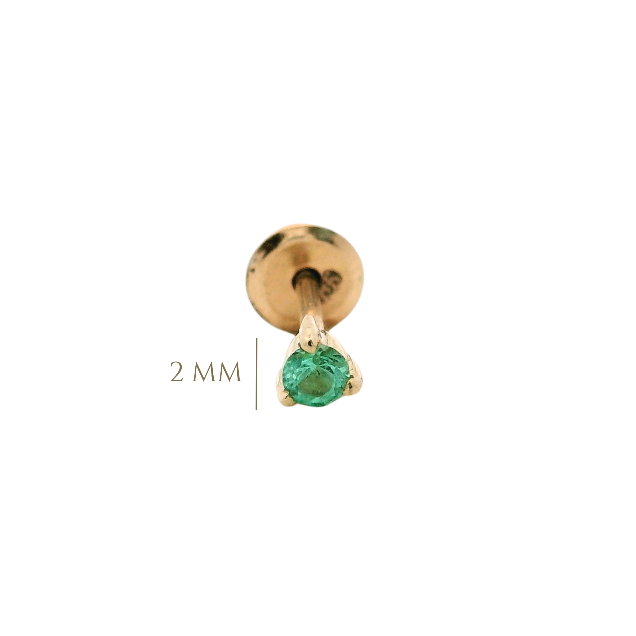 14KY PIERCING ESMERALDA 2 MM SOLITARIO