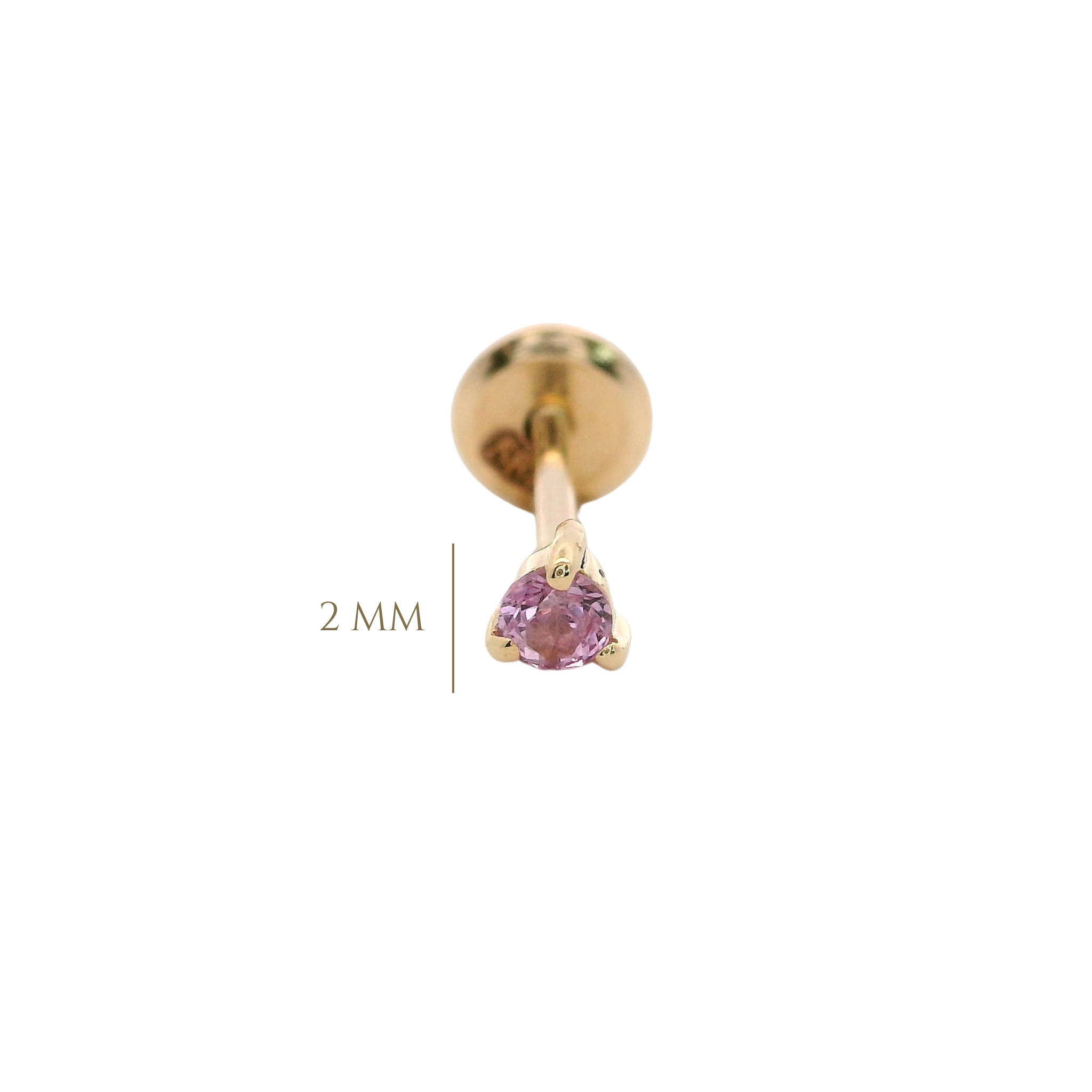 14KY PIERCING ZAFIRO ROSADO 2 MM SOLITARIO