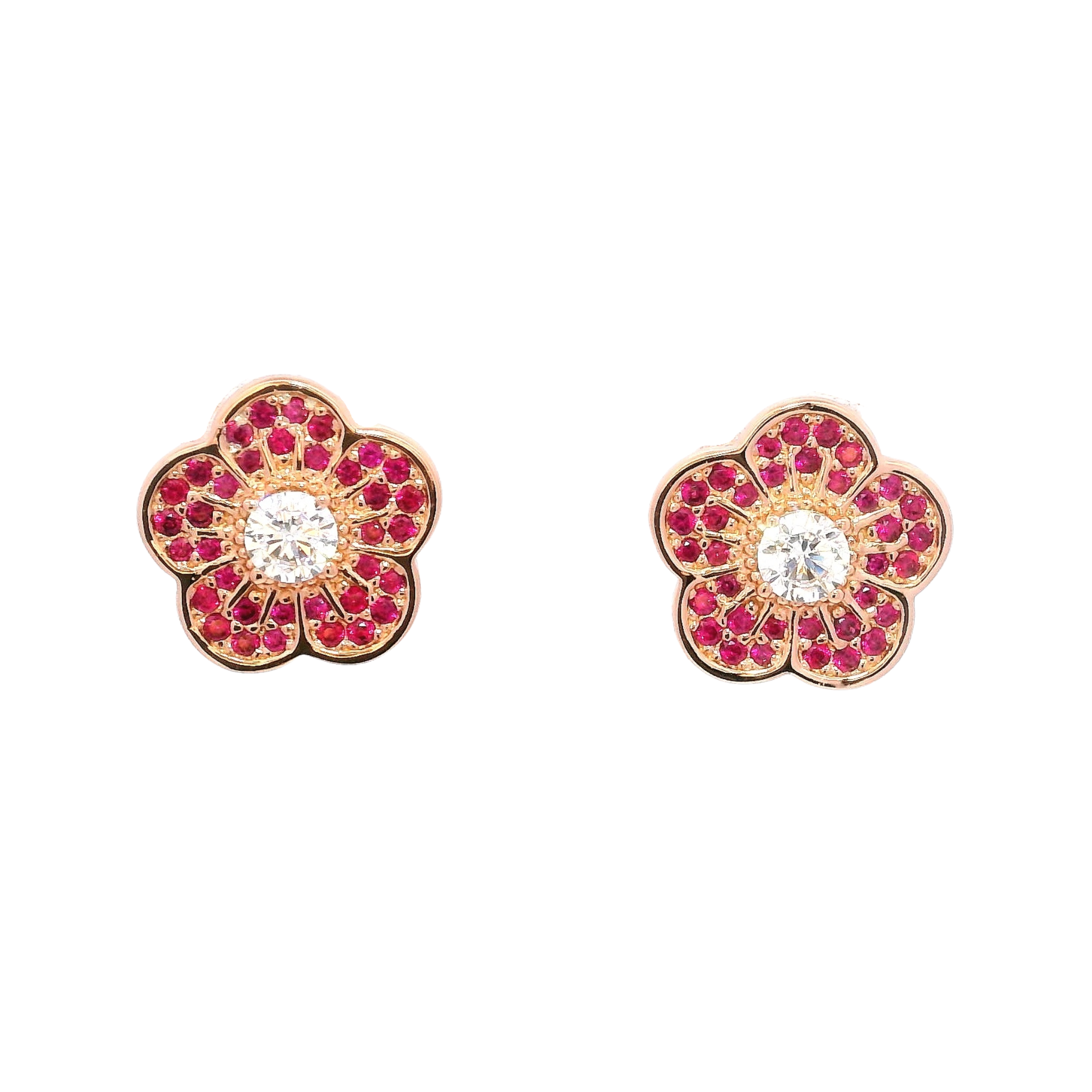 925RG SMALL FLOWER CZ FUCHSIA EARRINGS