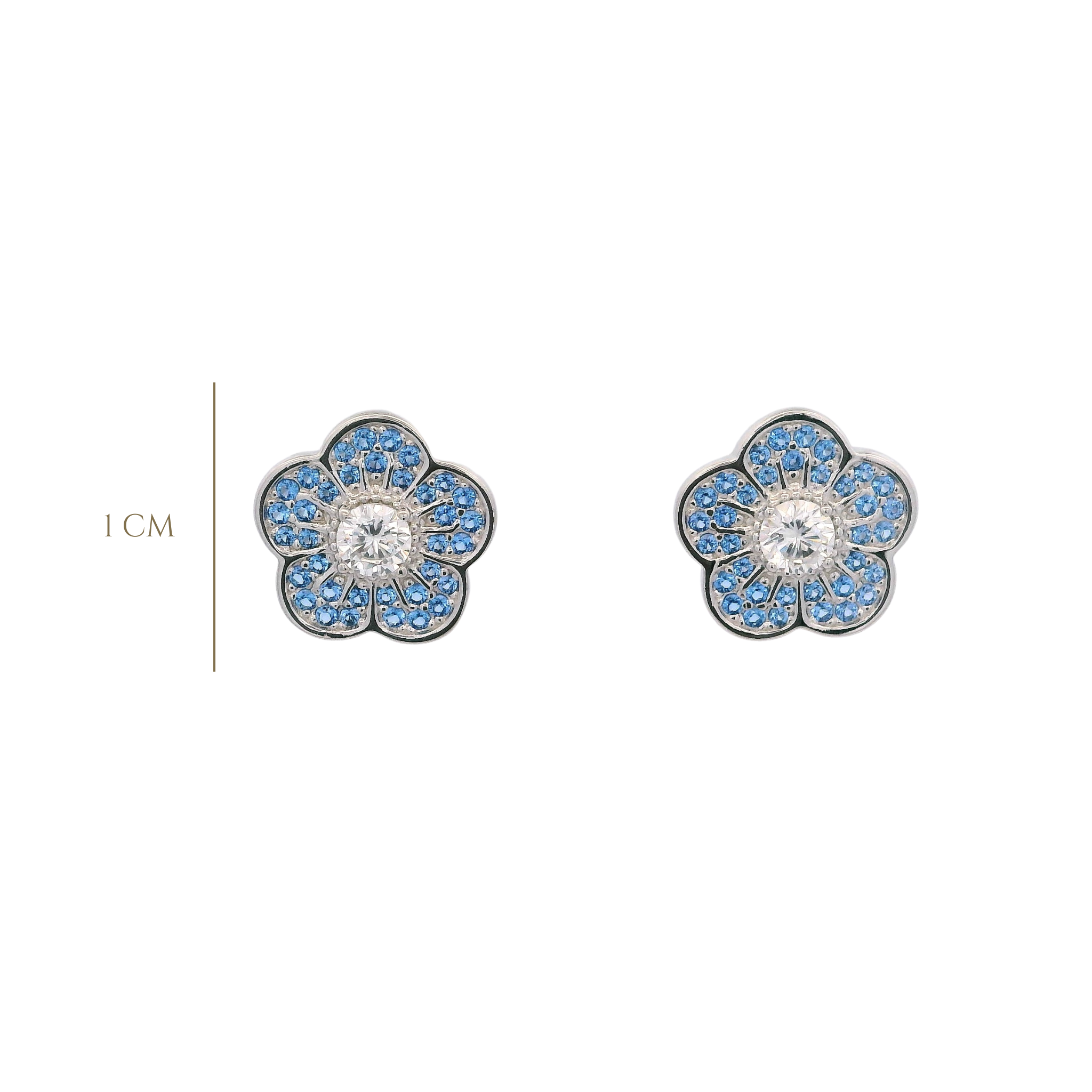 925SL SMALL FLOWER CZ BLUE EARRINGS