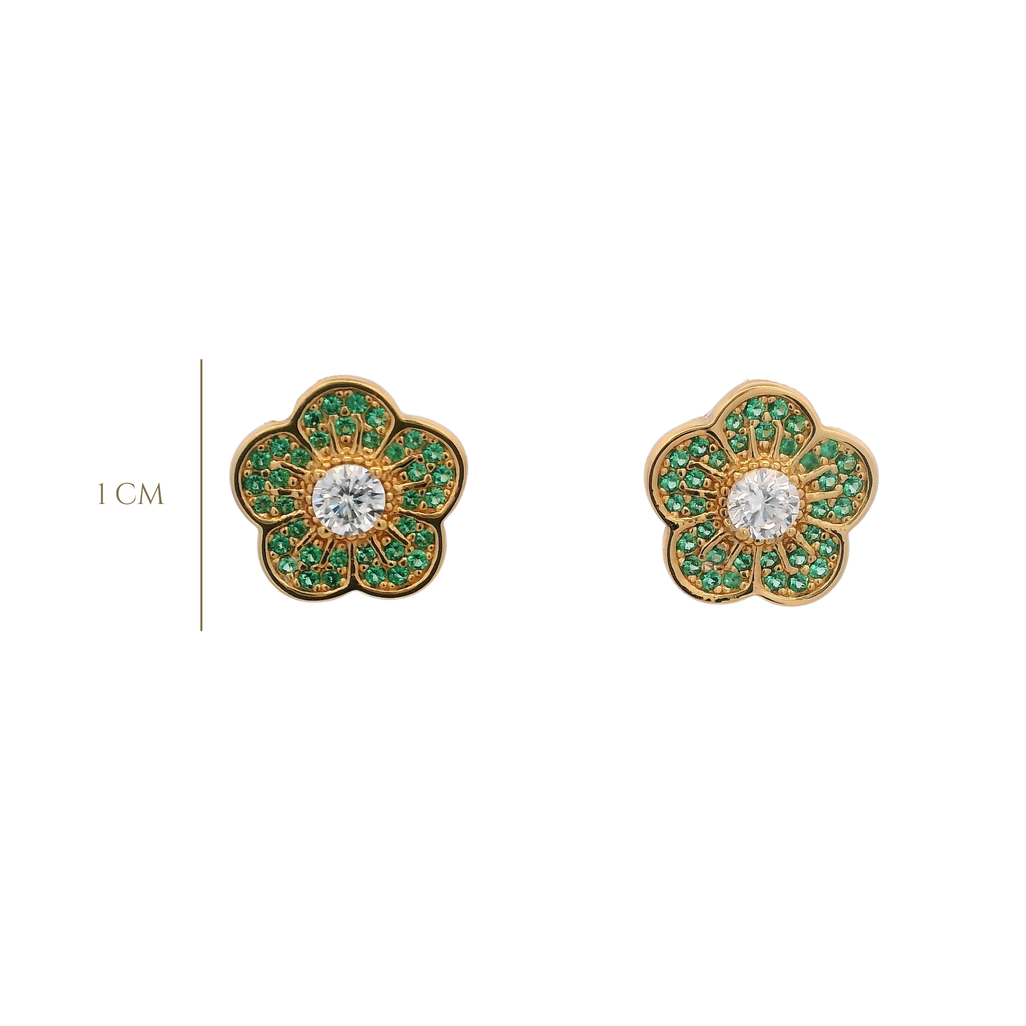 925YG SMALL FLOWER CZ GREEN EARRINGS