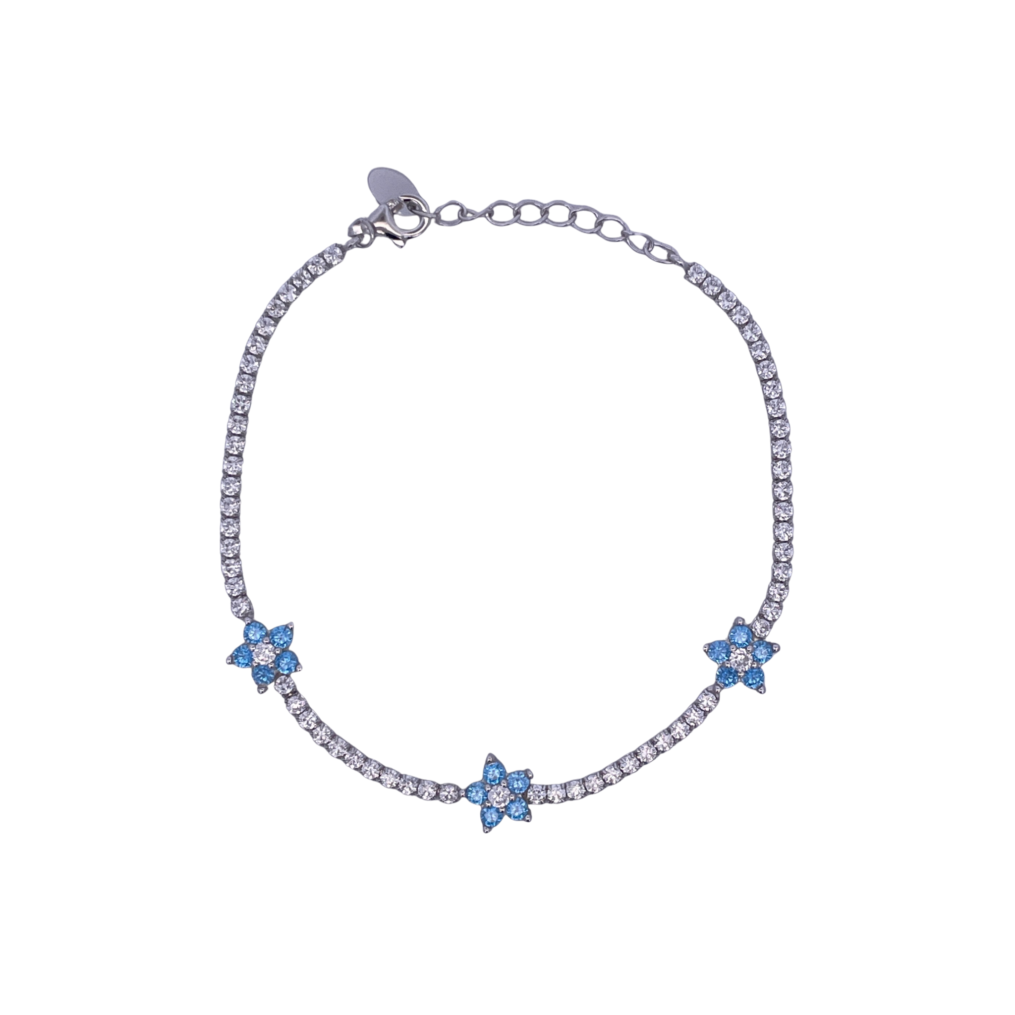 925SL TENNIS TRIPLE FLOWER CZ SKY BLUE BRACELET