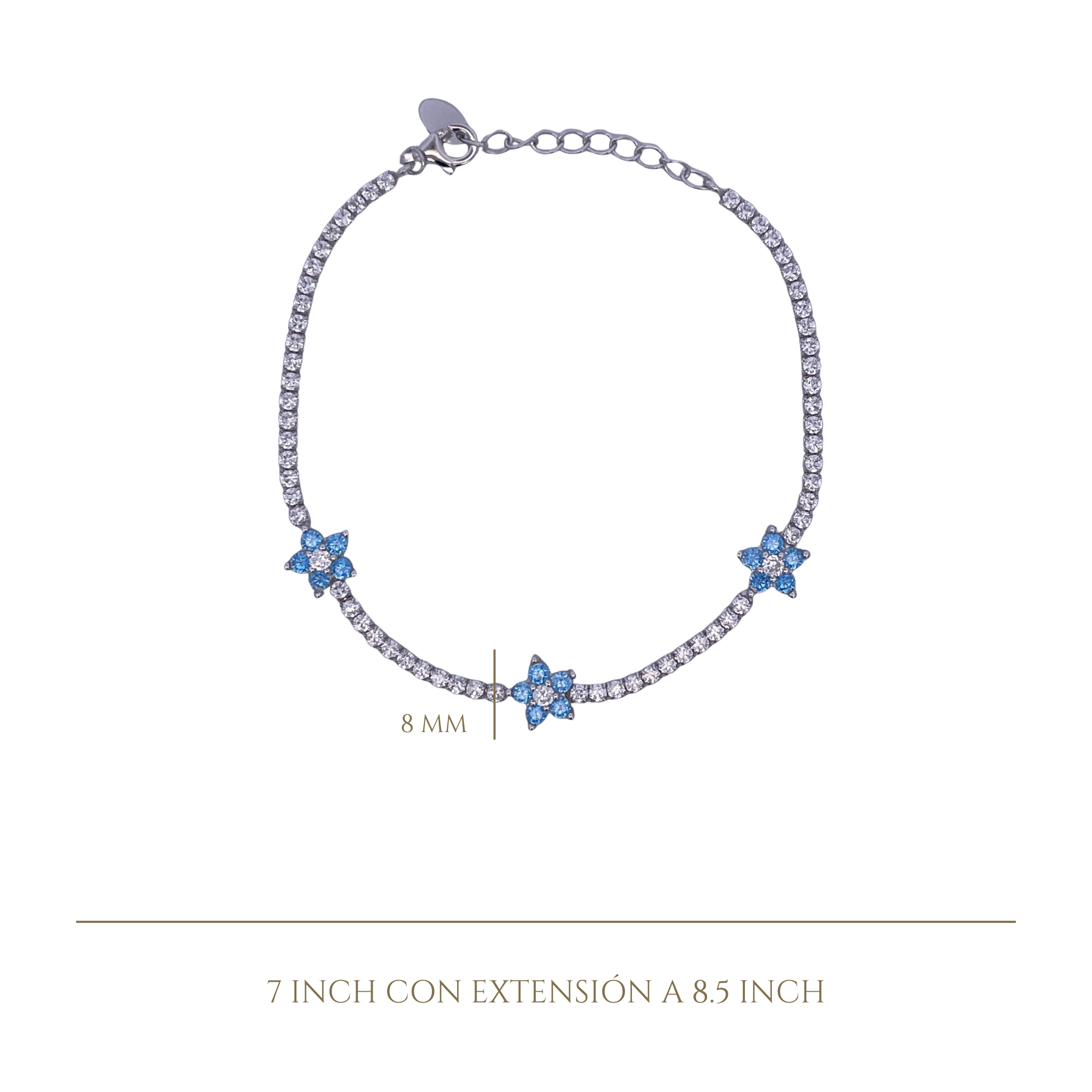 925SL TENNIS TRIPLE FLOWER CZ SKY BLUE BRACELET