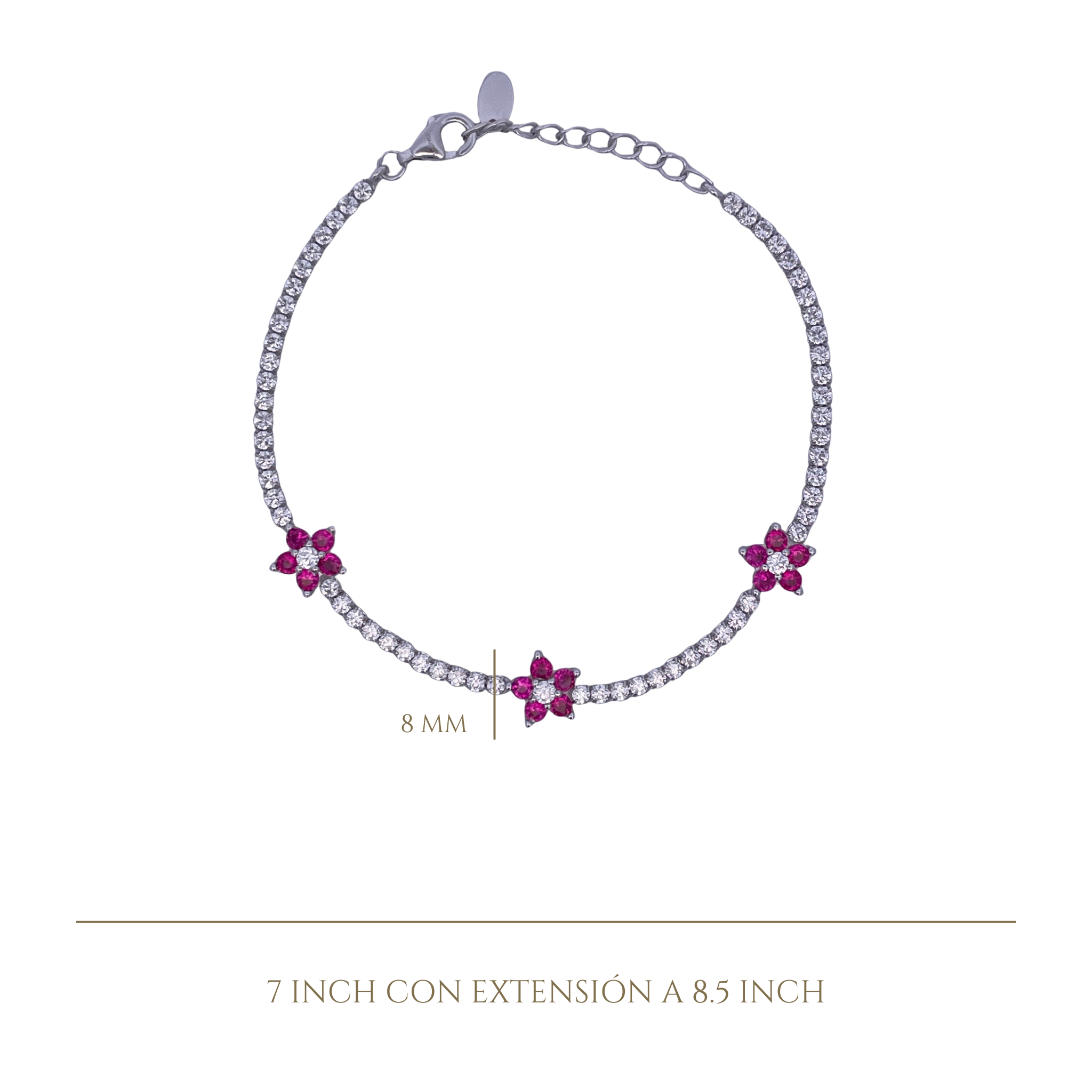 925SL TENNIS TRIPLE FLOWER CZ FUCHSIA BRACELET