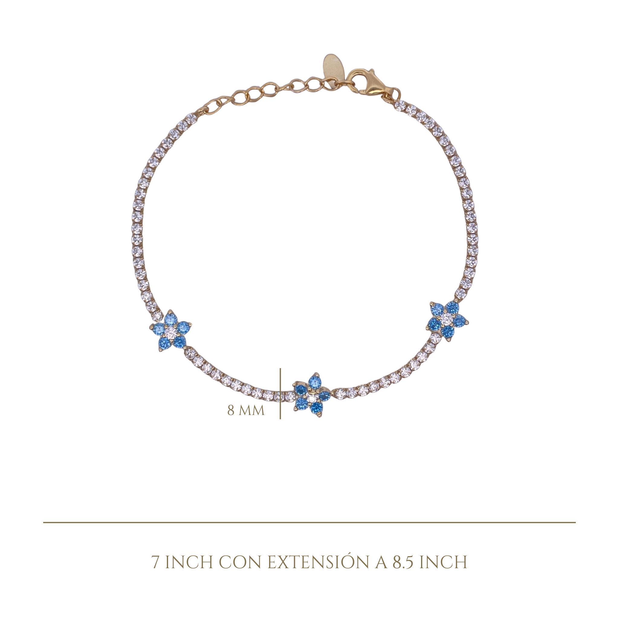 925YG TENNIS TRIPLE FLOWER CZ SKY BLUE BRACELET