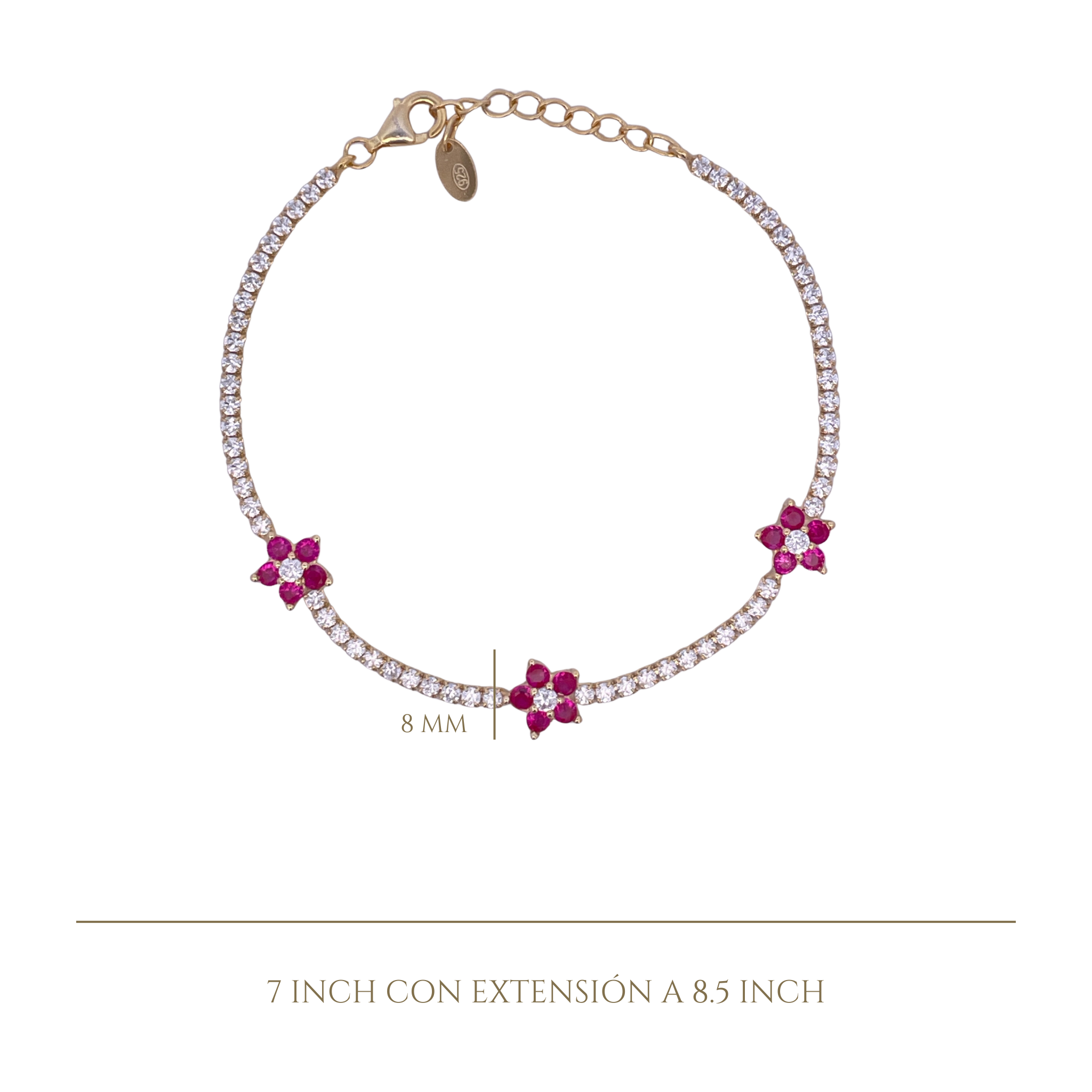925YG TENNIS TRIPLE FLOWER CZ FUCHSIA BRACELET