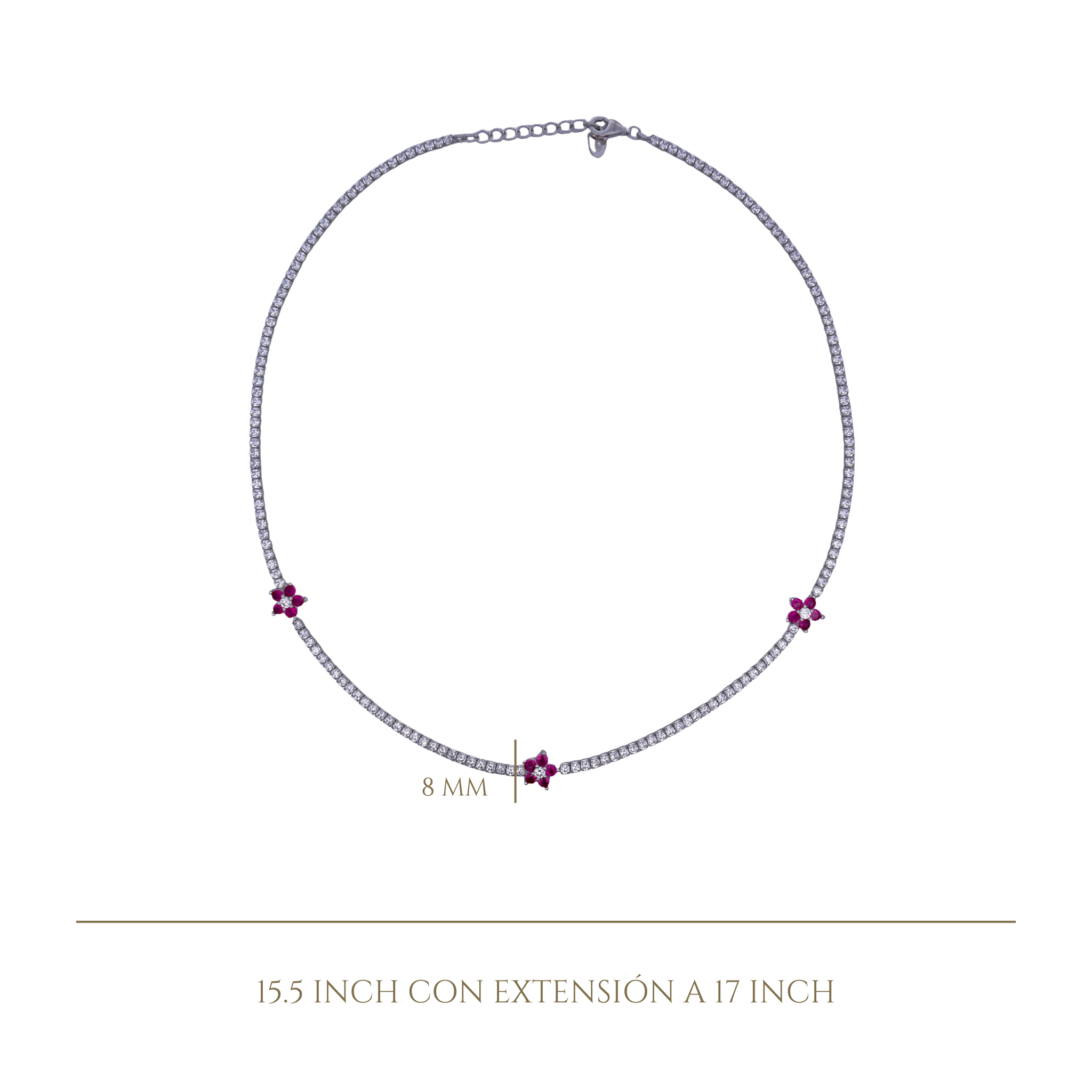 925SL TENNIS TRIPLE FLOWER CZ FUCHSIA NECKLACE