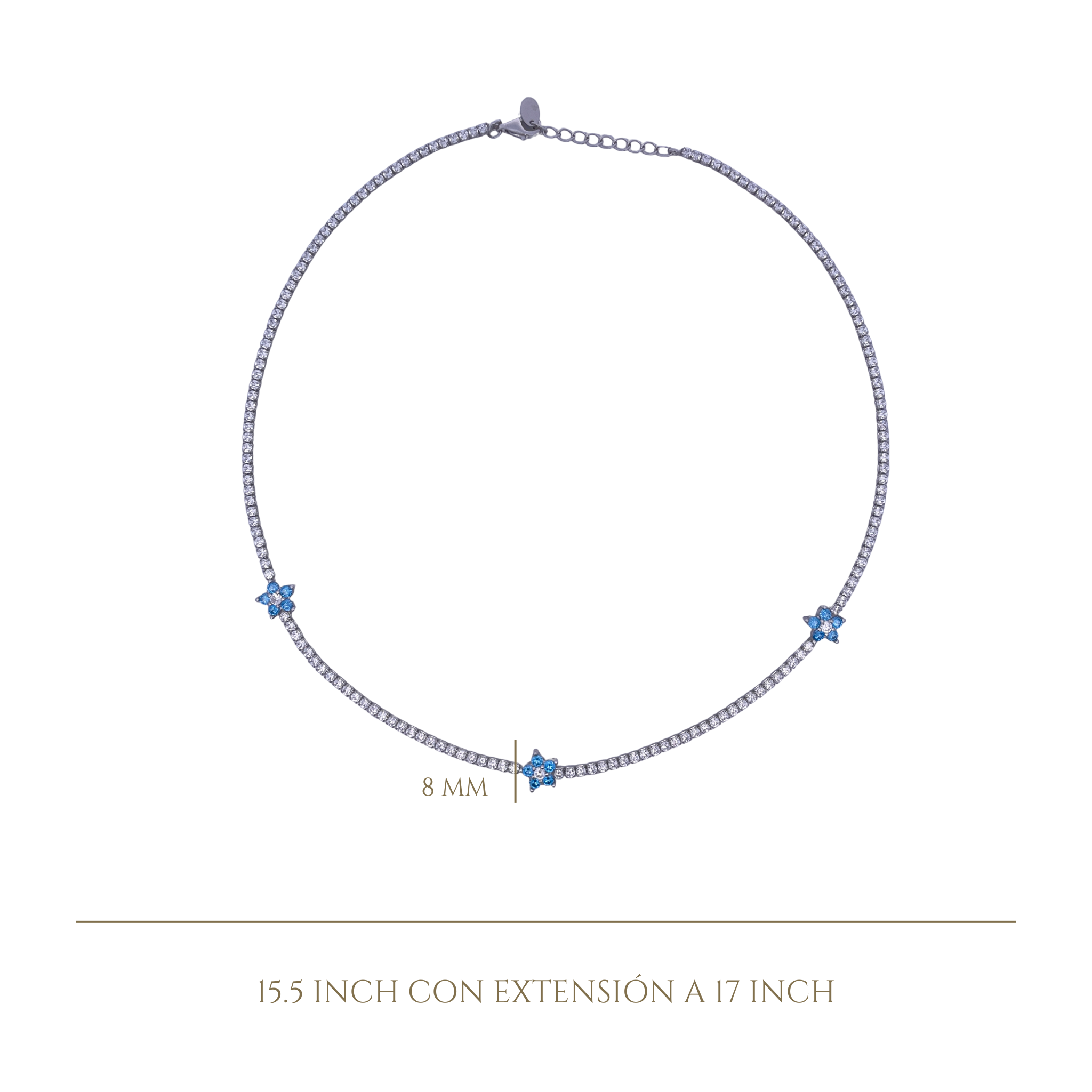 925SL TENNIS TRIPLE FLOWER CZ SKY BLUE NECKLACE