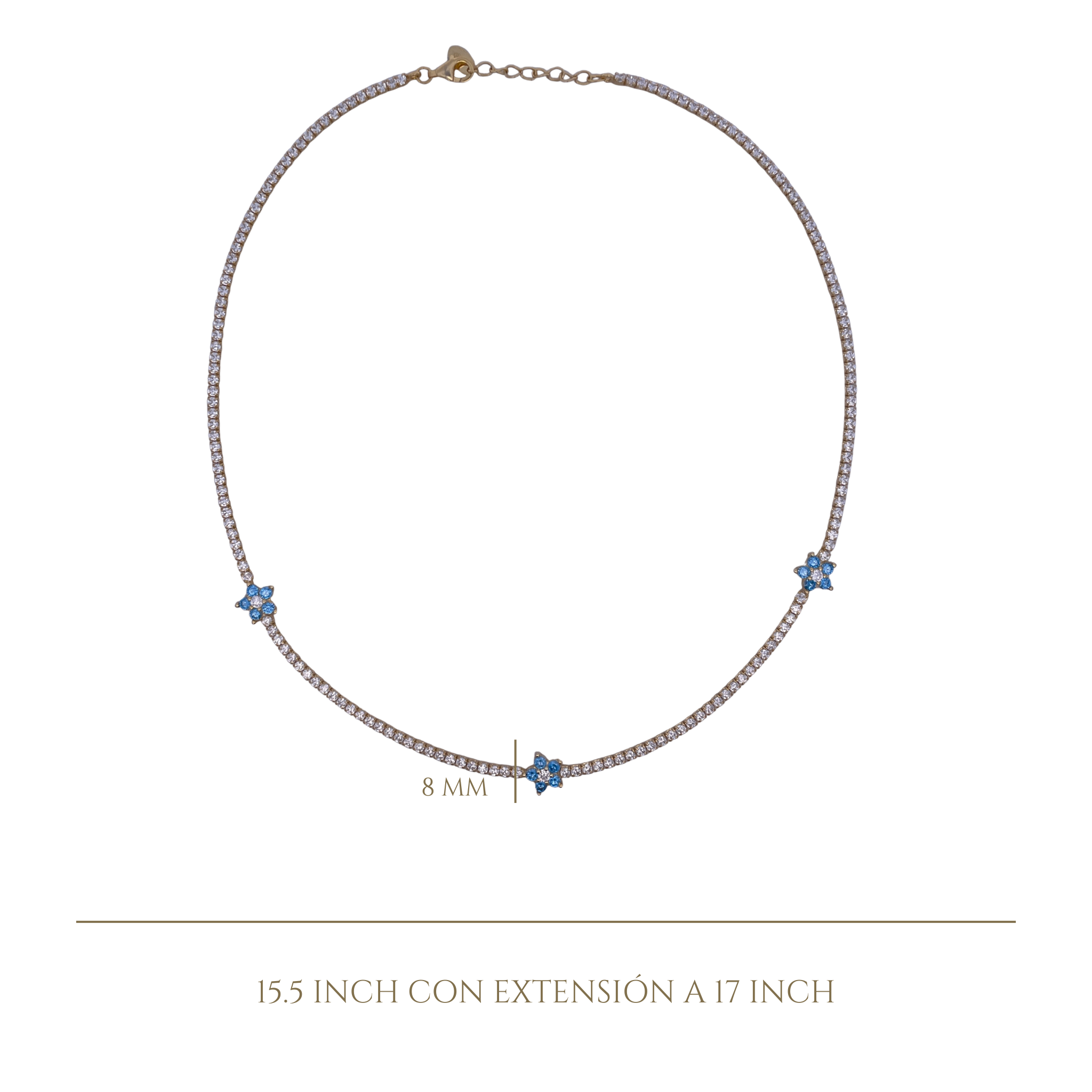 925YG TENNIS TRIPLE FLOWER CZ SKY BLUE NECKLACE