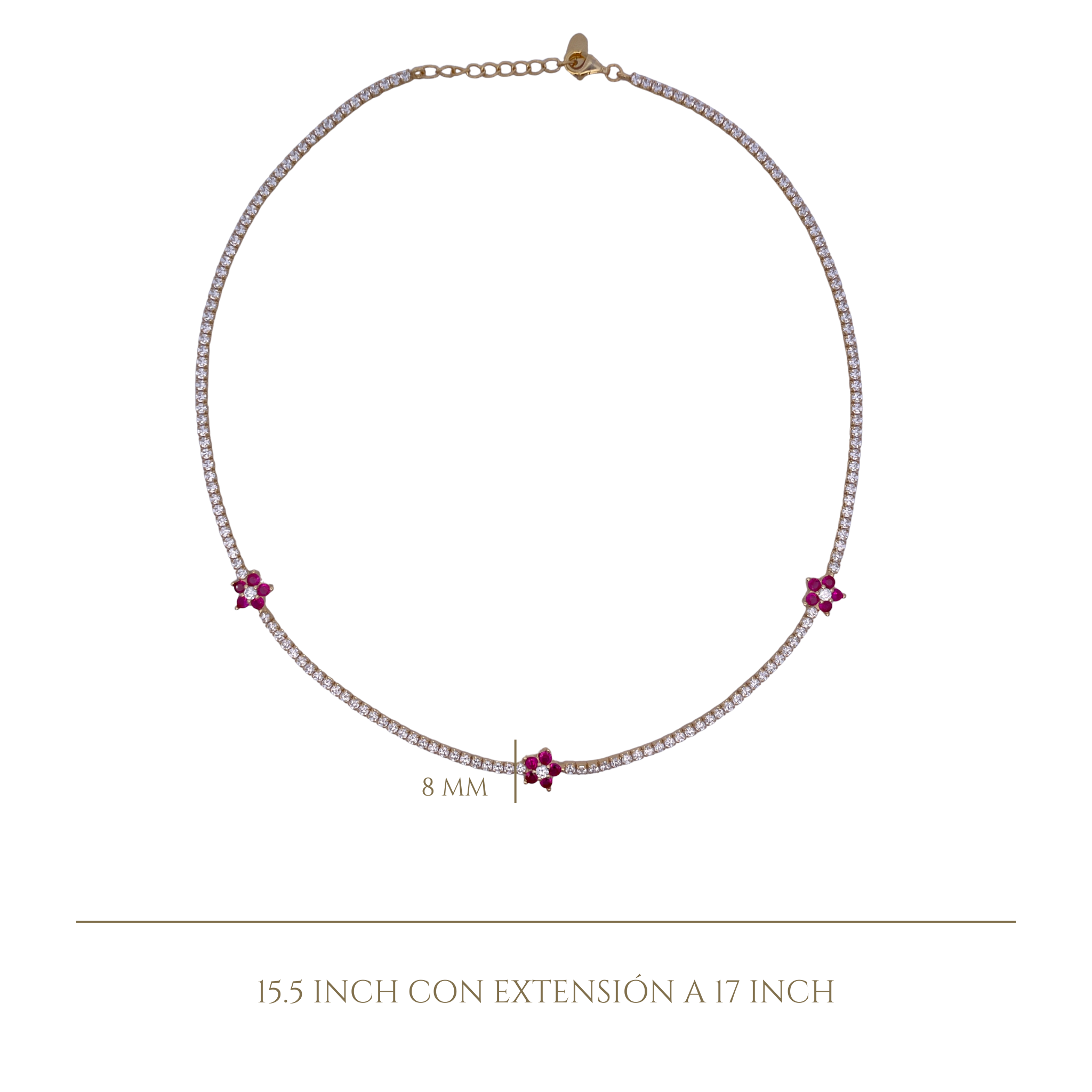 925YG TENNIS TRIPLE FLOWER CZ FUCHSIA NECKLACE