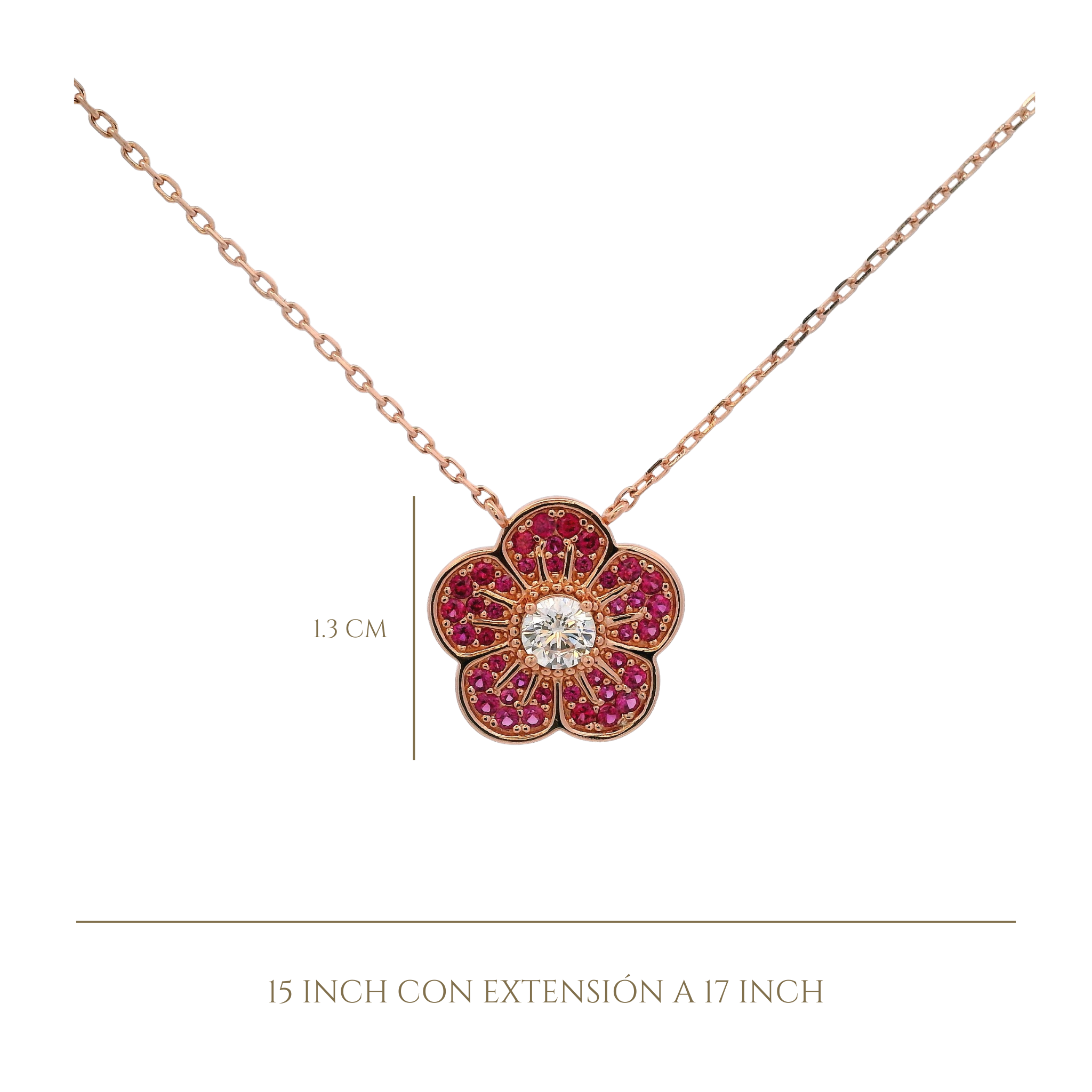 925RG SMALL FLOWER CZ FUCHSIA NECKLACE