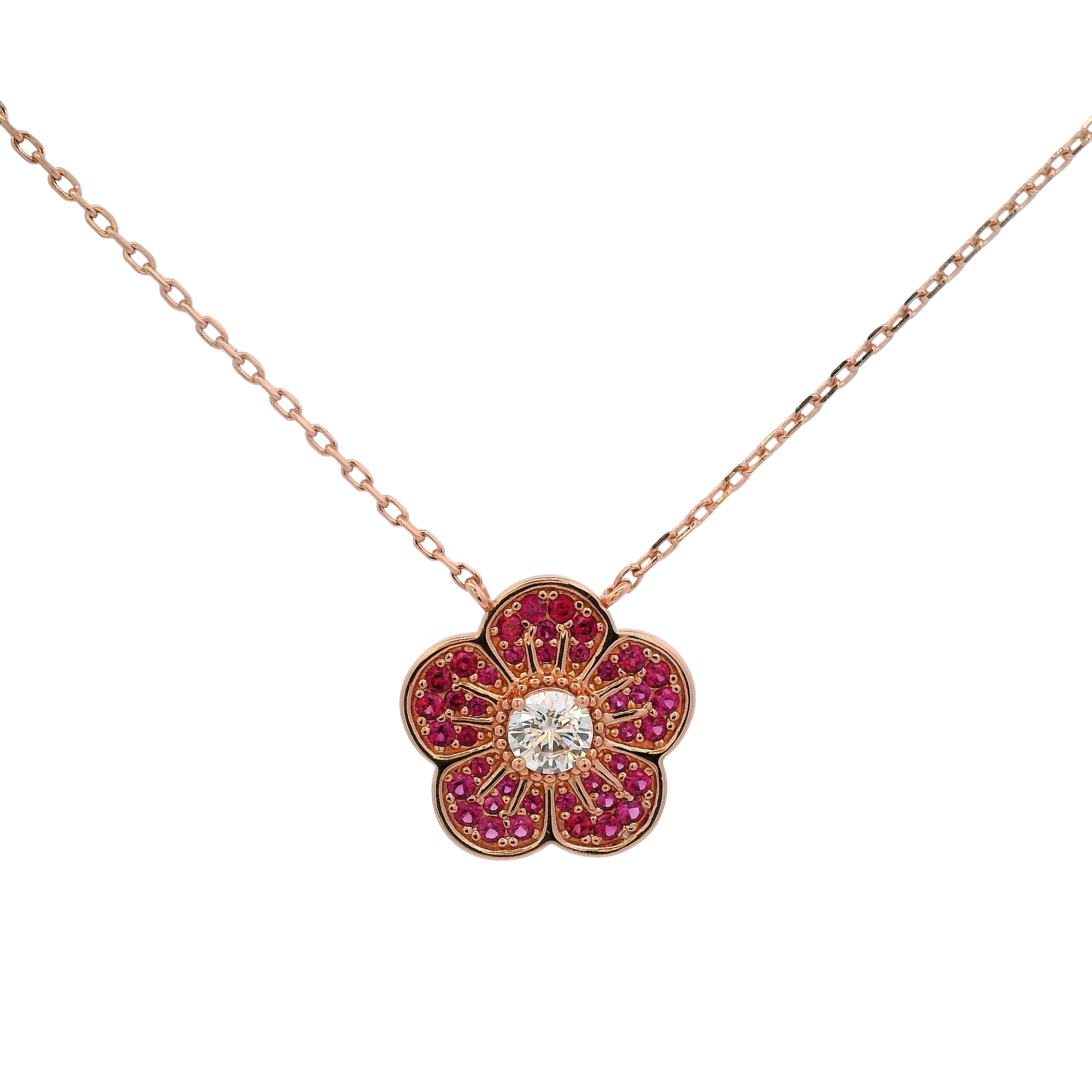 925RG SMALL FLOWER CZ FUCHSIA NECKLACE