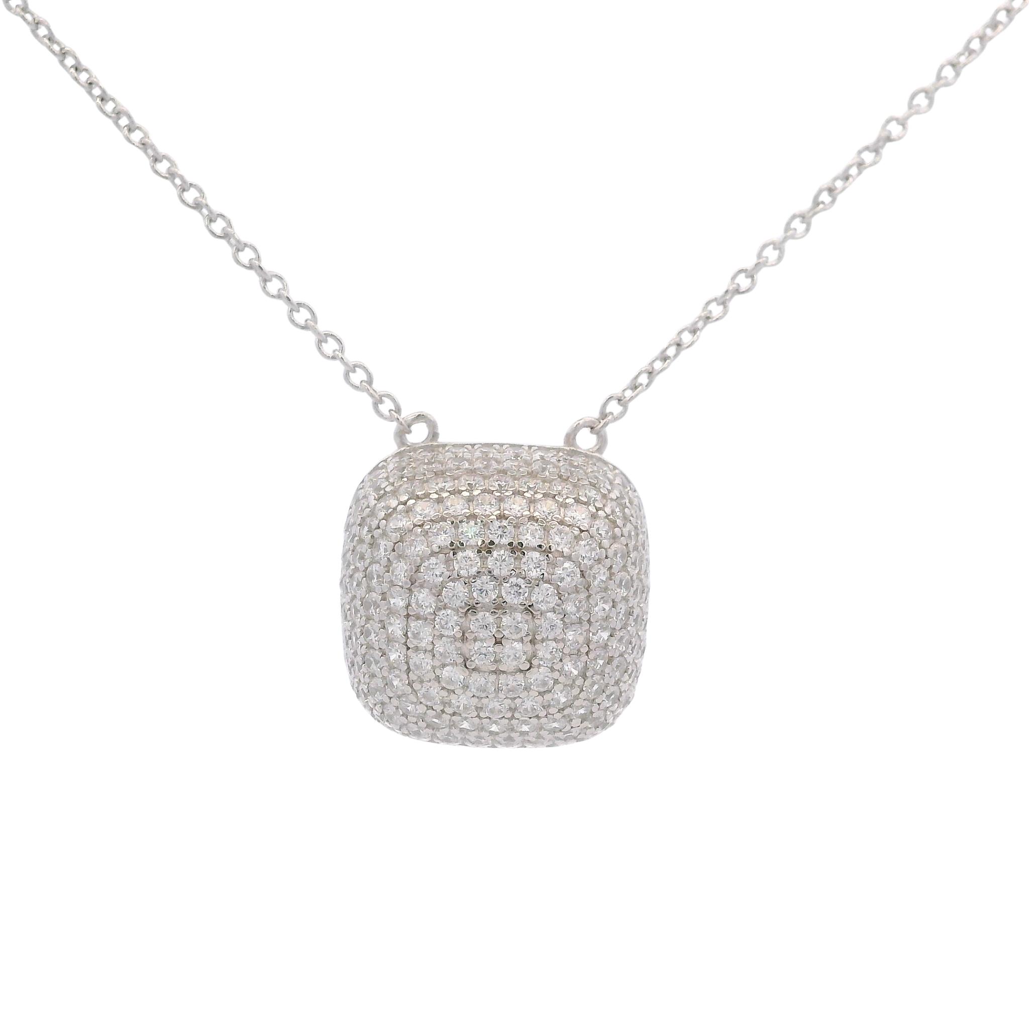925SL SQUARE DOME PAVE CZ NECKLACE