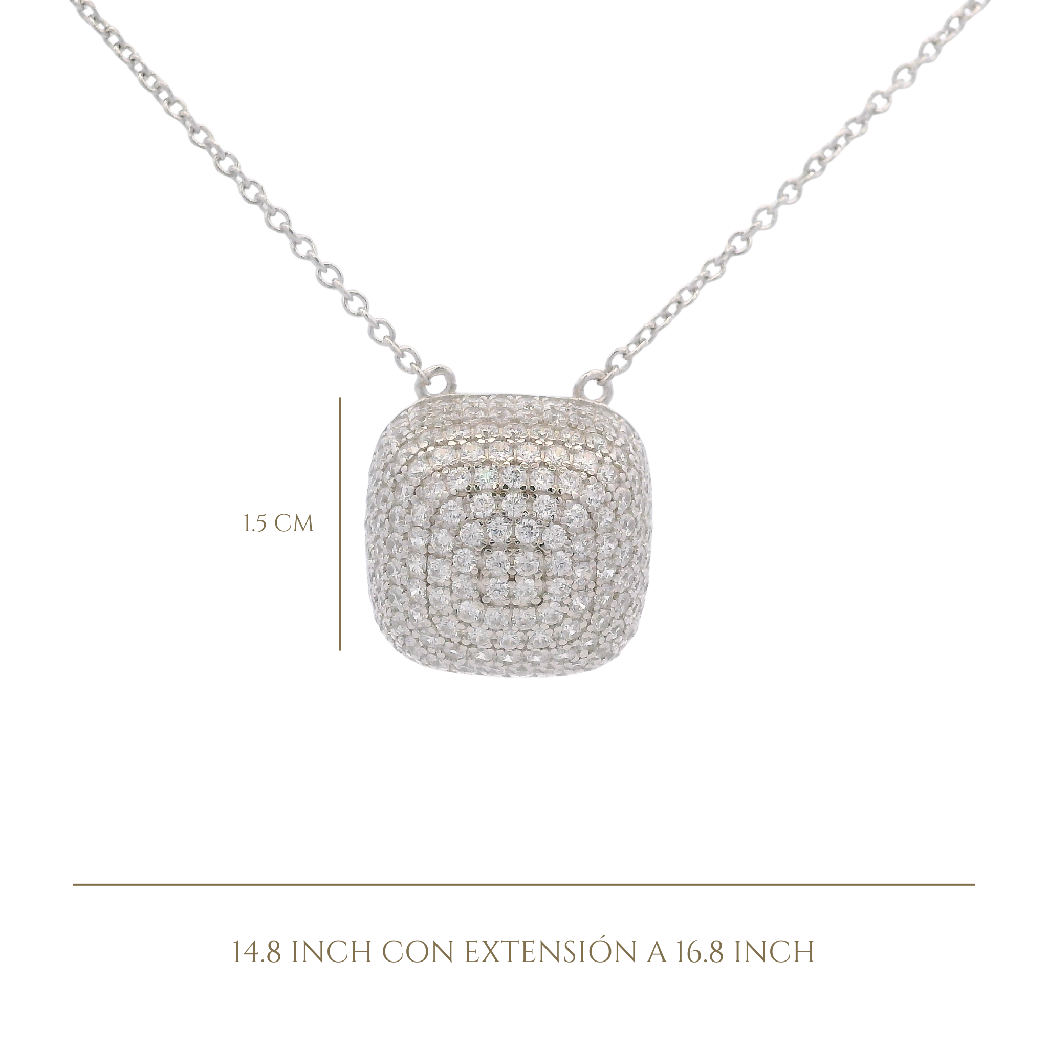 925SL SQUARE DOME PAVE CZ NECKLACE