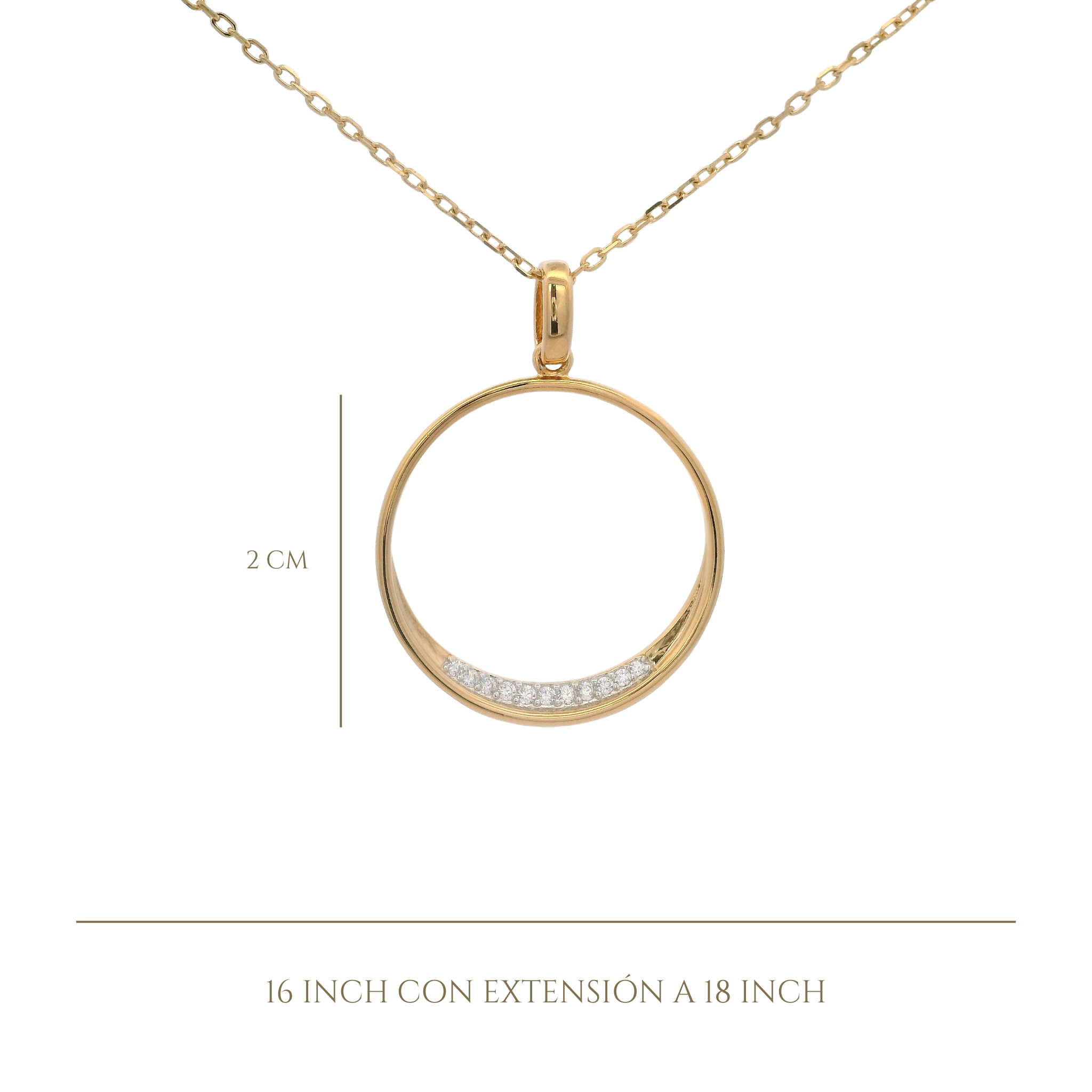 925YG OUTLINE CIRCLE WITH CZ NECKLACE