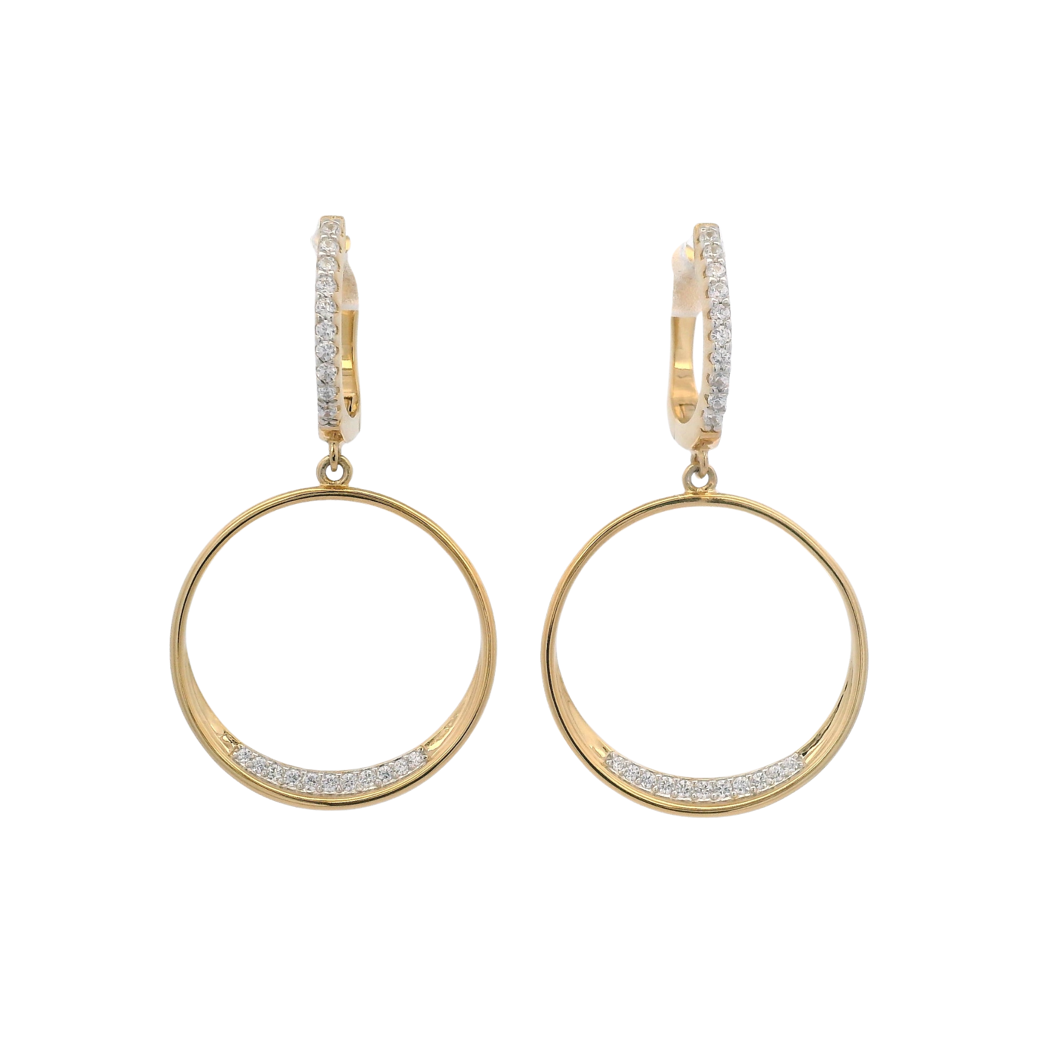 925YG OUTLINE CIRCLE WITH CZ EARRINGS