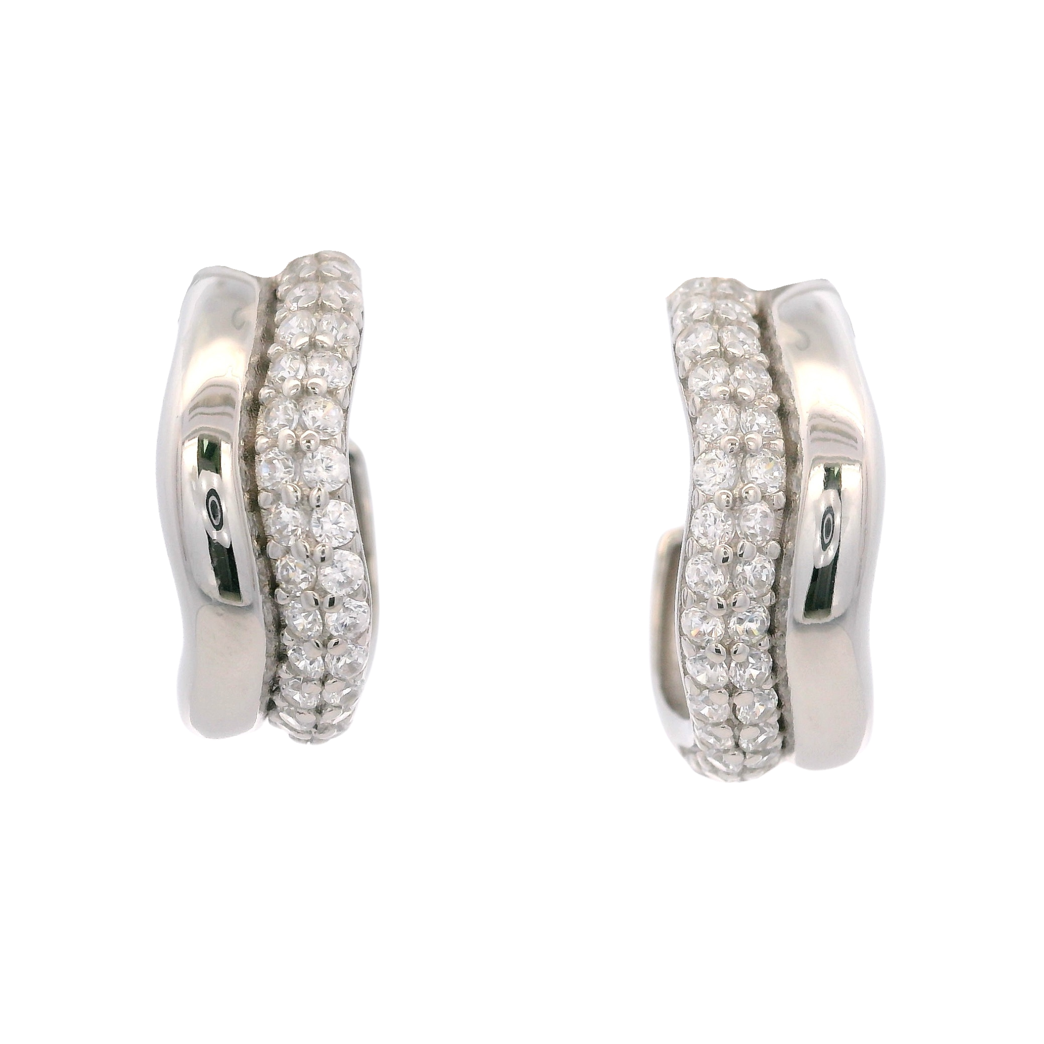 925SL CHUNKY DOUBLE LINE HOOPS CZ