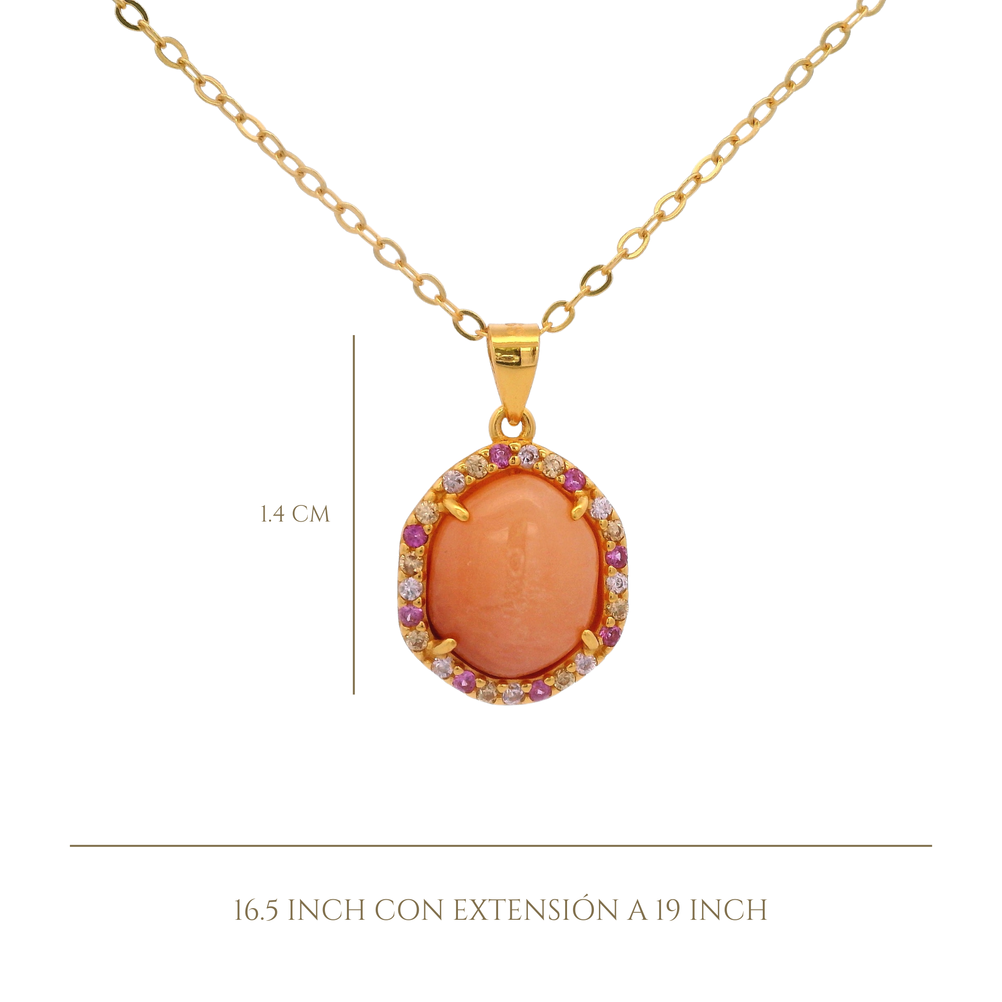 925YG HALO CABUCHON NECKLACE QUARTZ & CZ
