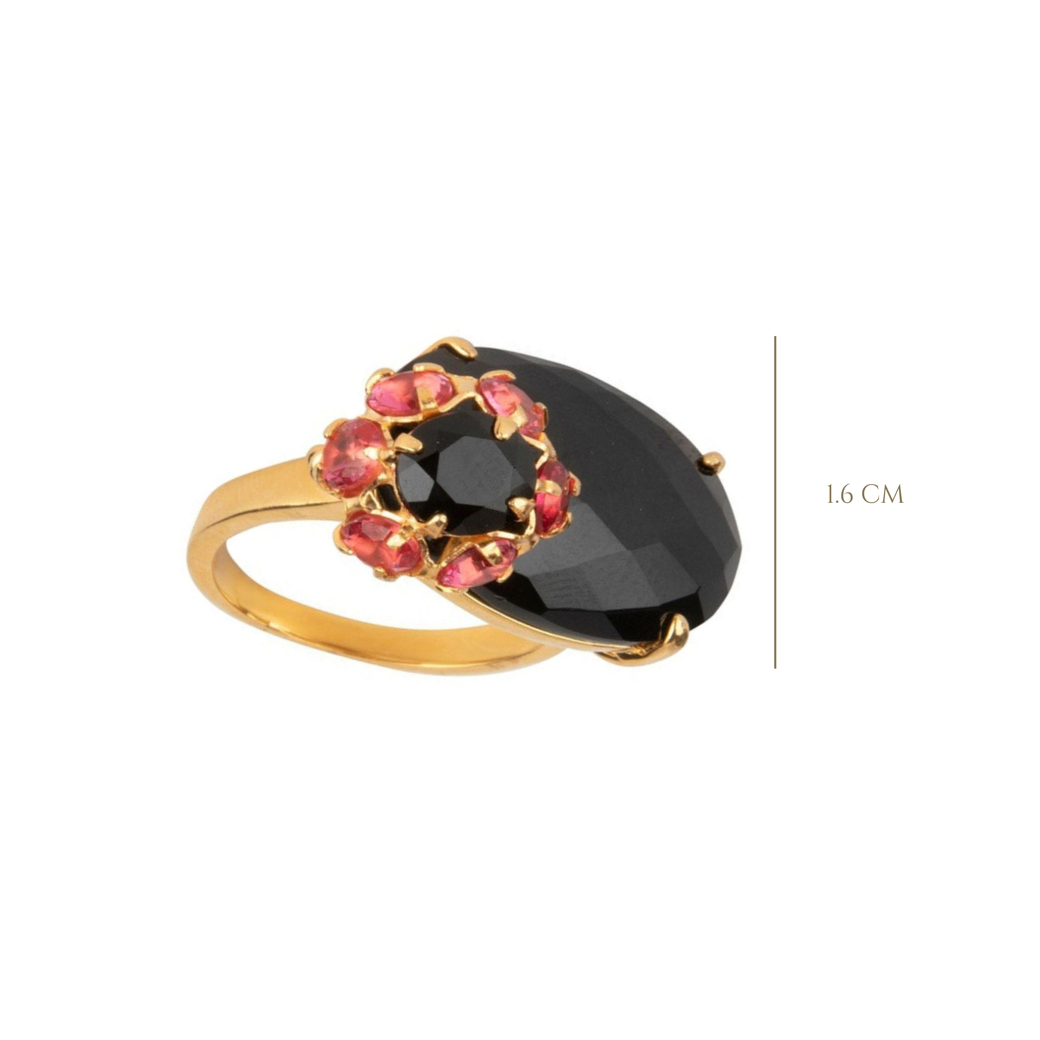 RING BLACK ONYX AND FUSCHIA CZ