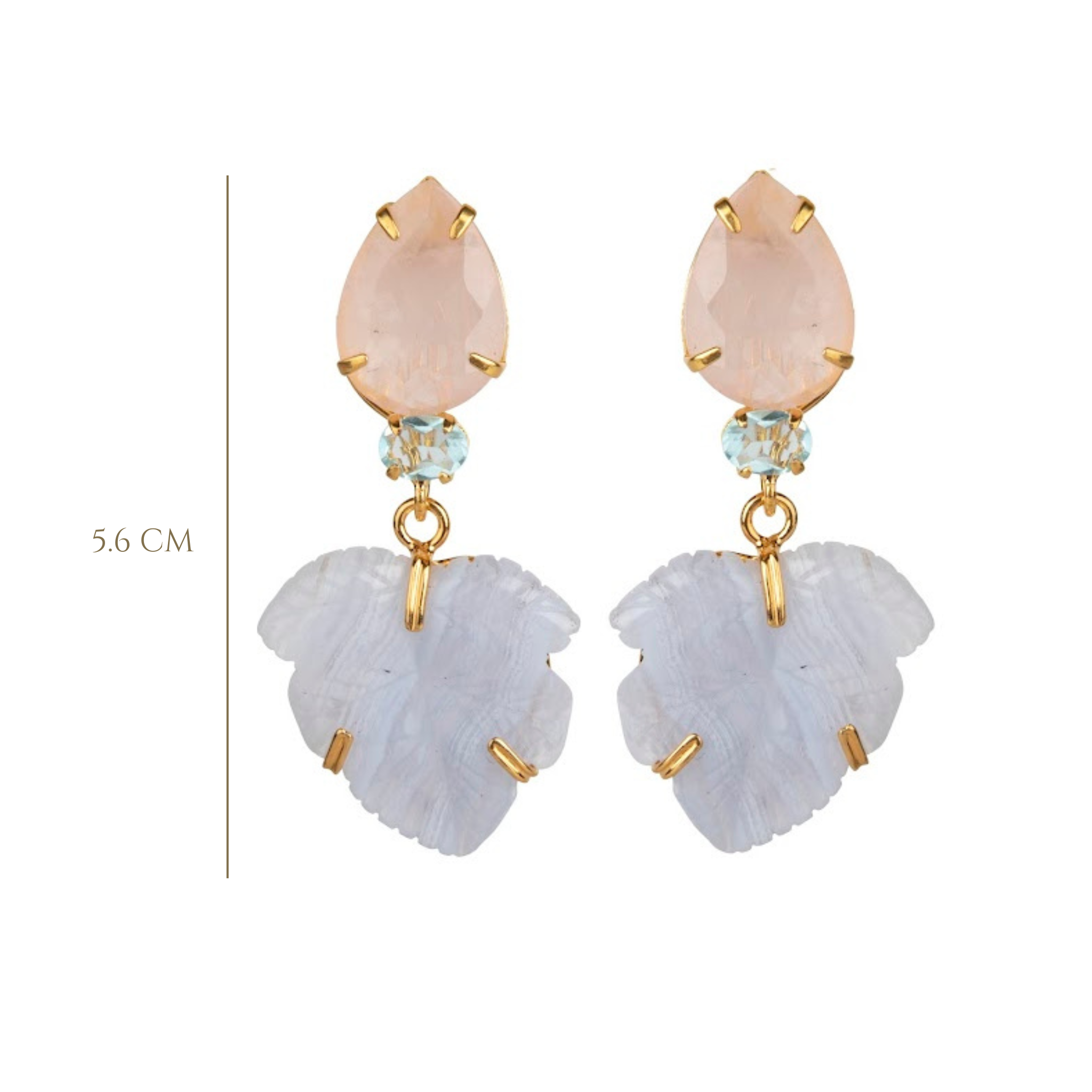 EARRINGS CHALCEDONY ROSE QUARTZ AND BLUE QUARTZ