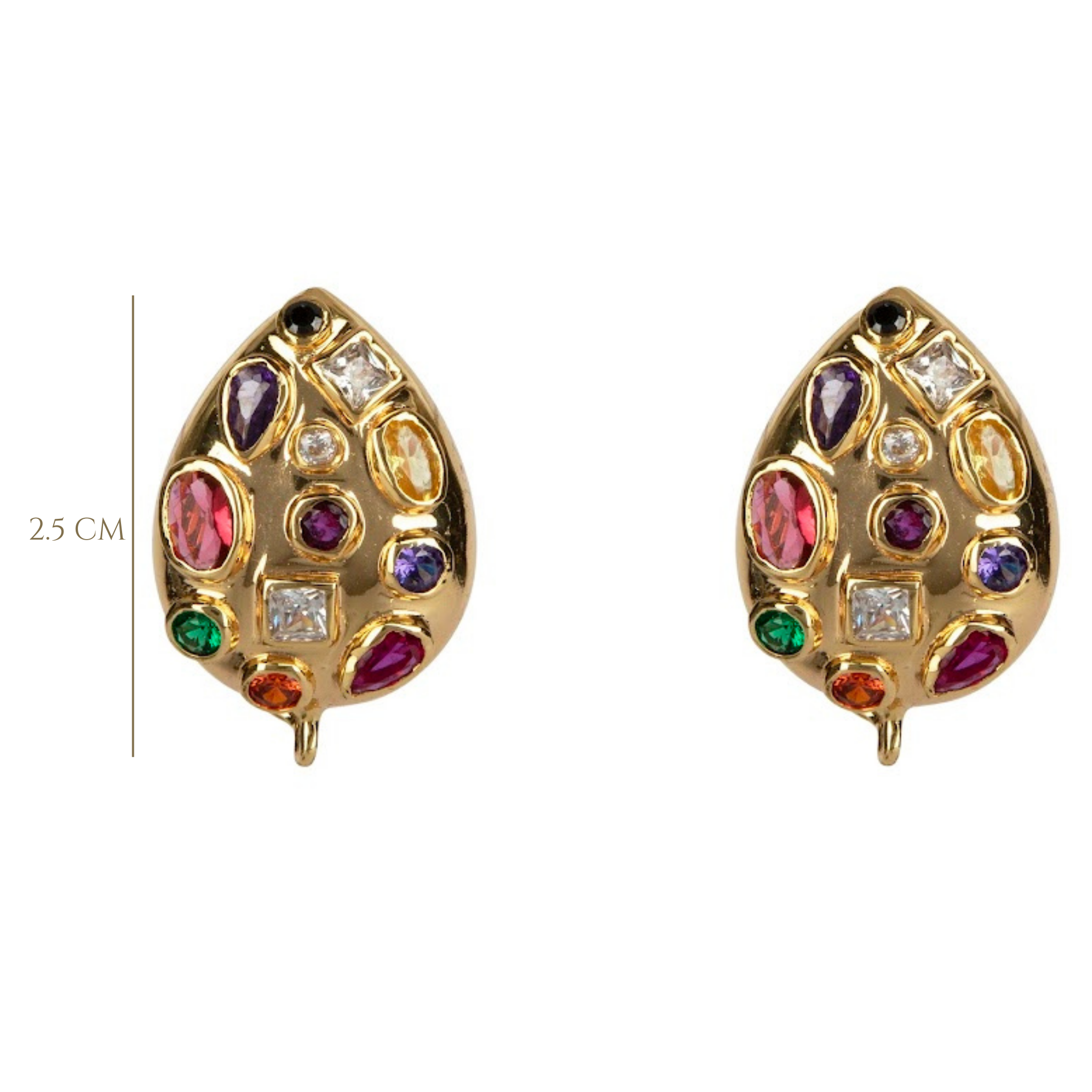 EARRINGS PEAR SHAPE METAL BEZEL SET WITH MULTI COLORS QUARTZ