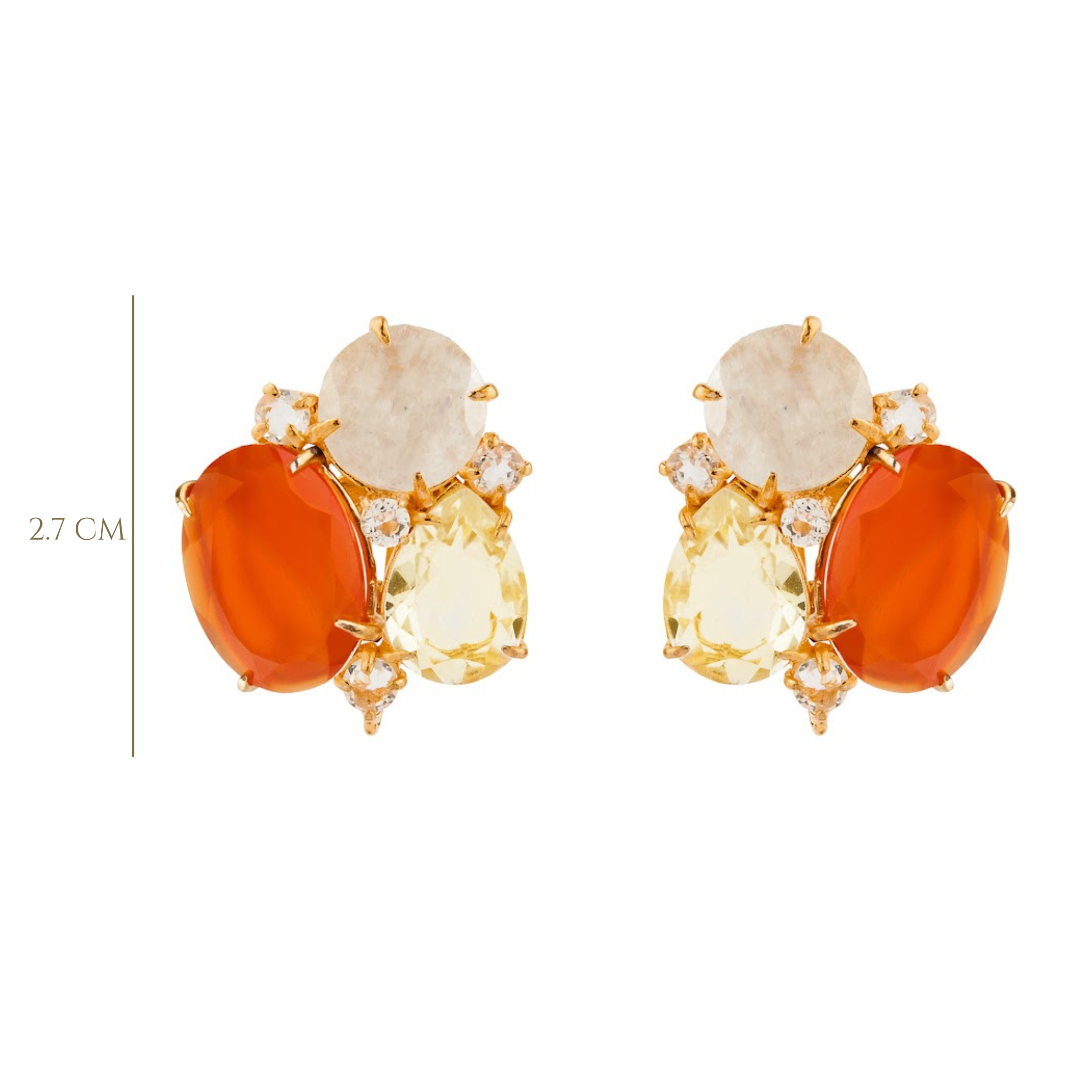 EAR CLIP SET WITH CARNELIAN MOONSTONE AND LEMON QUARTZ
