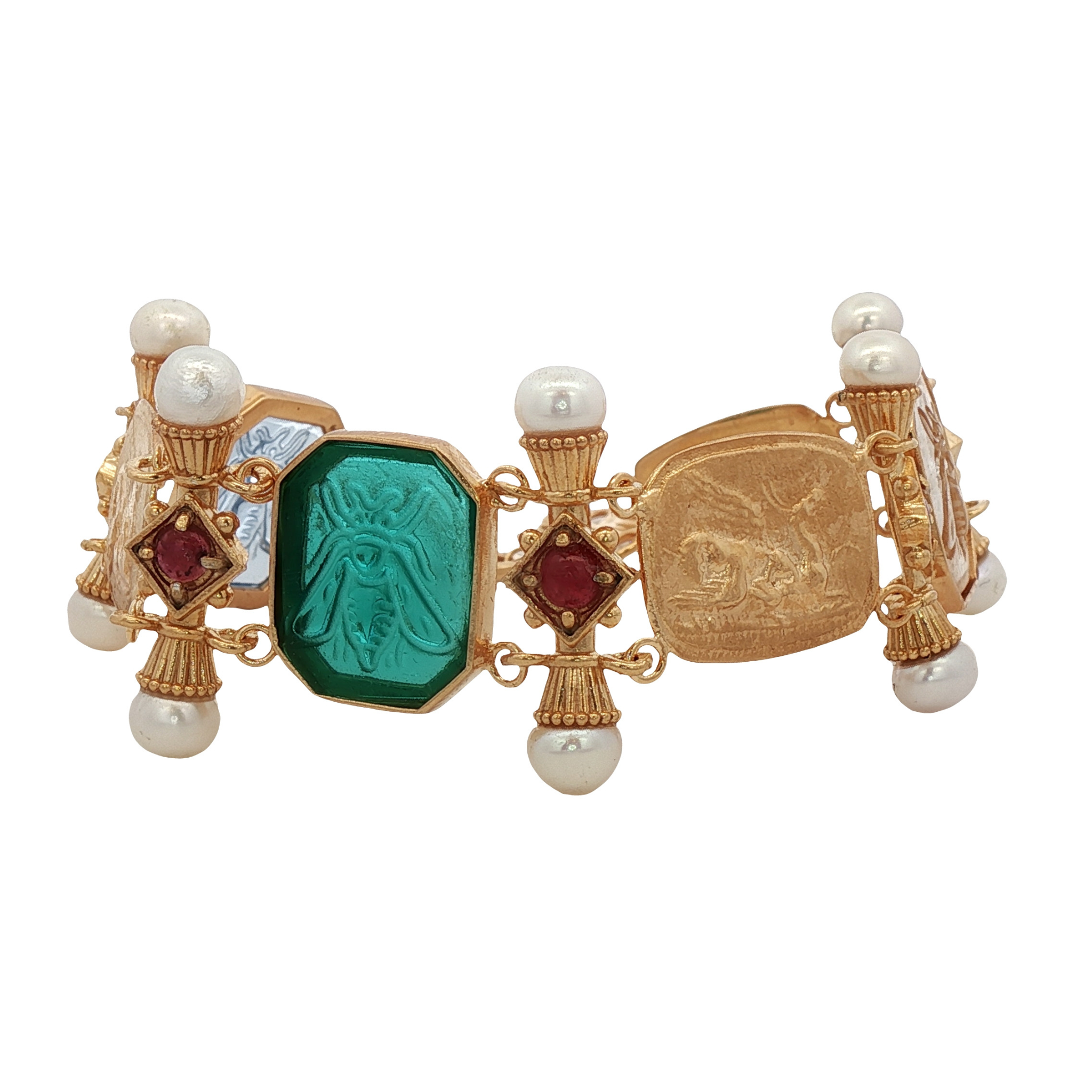 925YG STATION MULTICOLOR BEE AND PEARL RUBY BRACELET