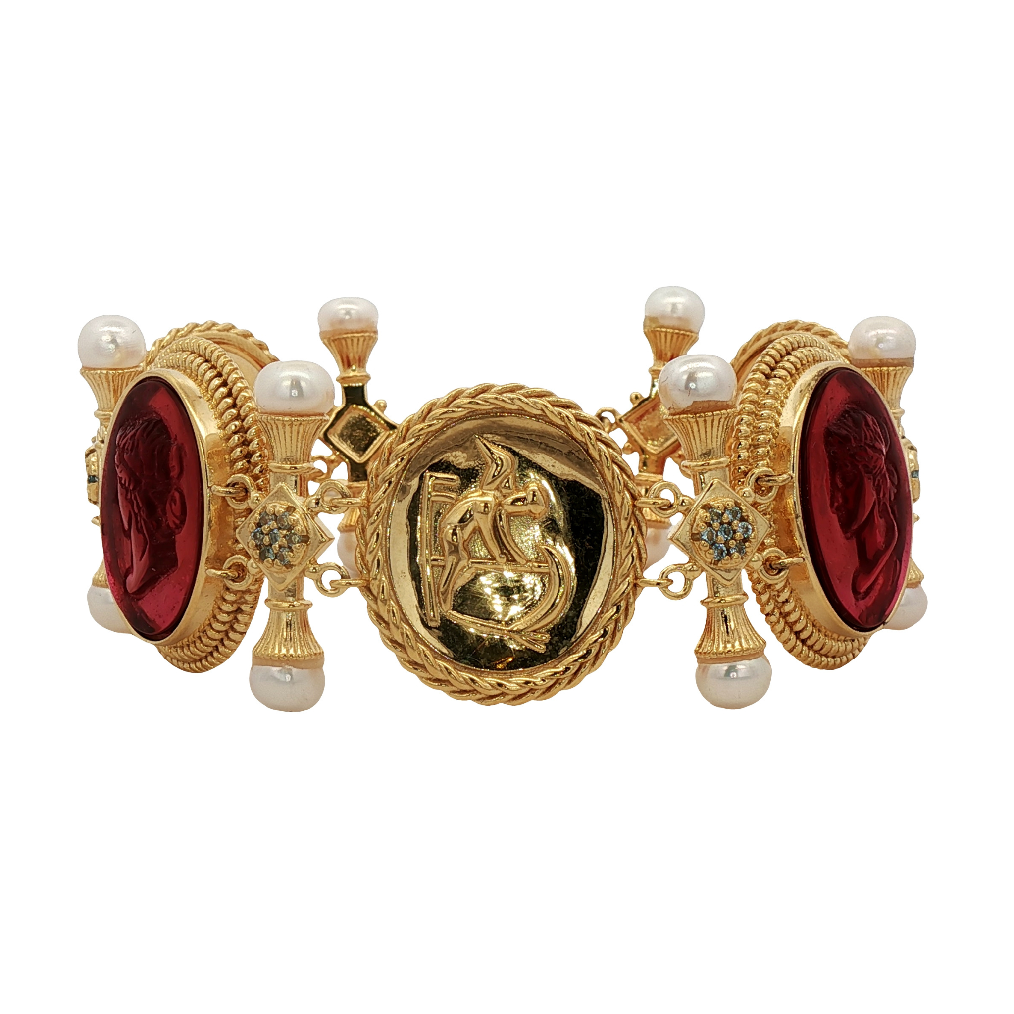 925YG STATION CERES AMBER AND PEARL BLUE TOPAZ BRACELET