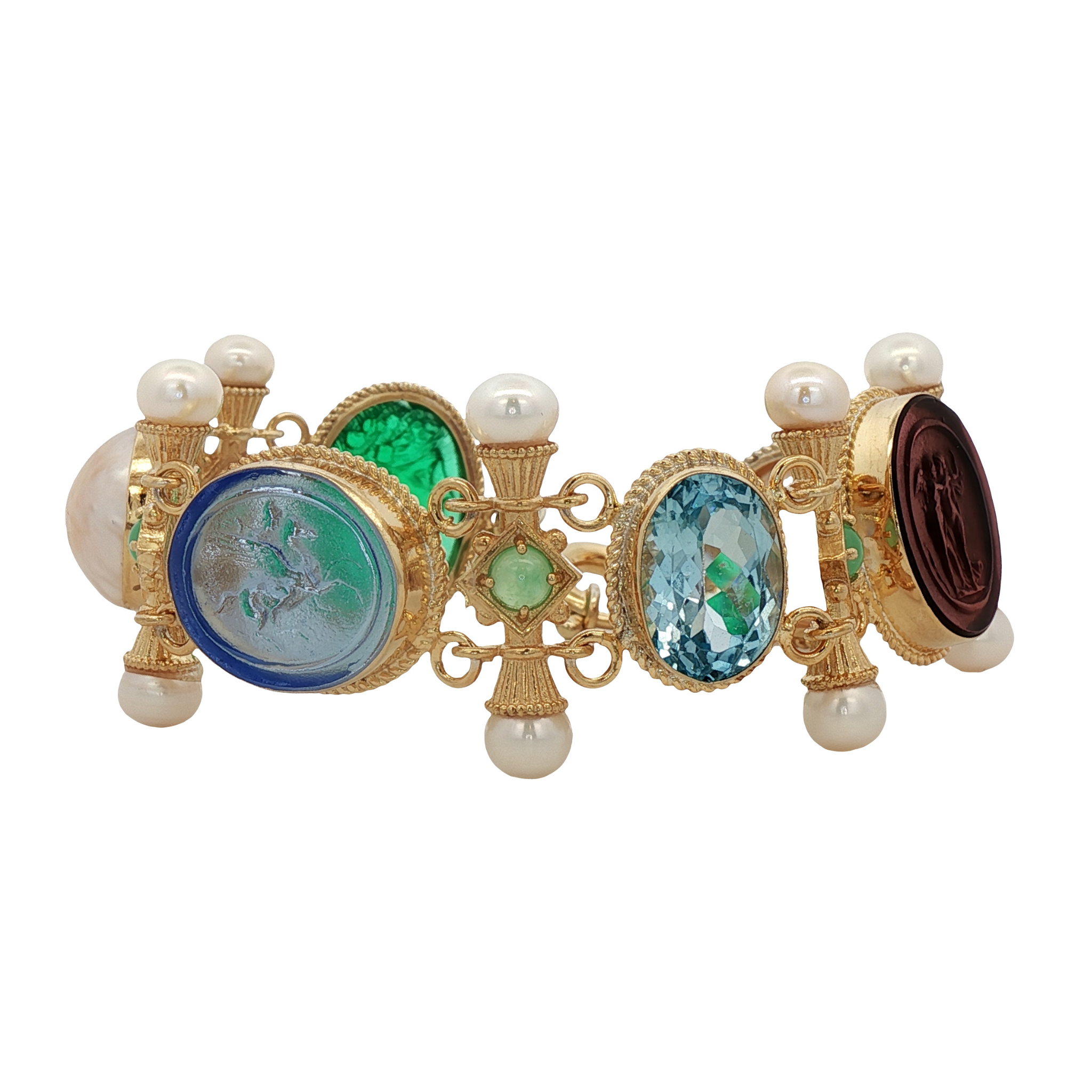 925YG STATION CERES PEGASUS WITH PEARL BLUE TOPAZ CRISOPHASE BRACELET