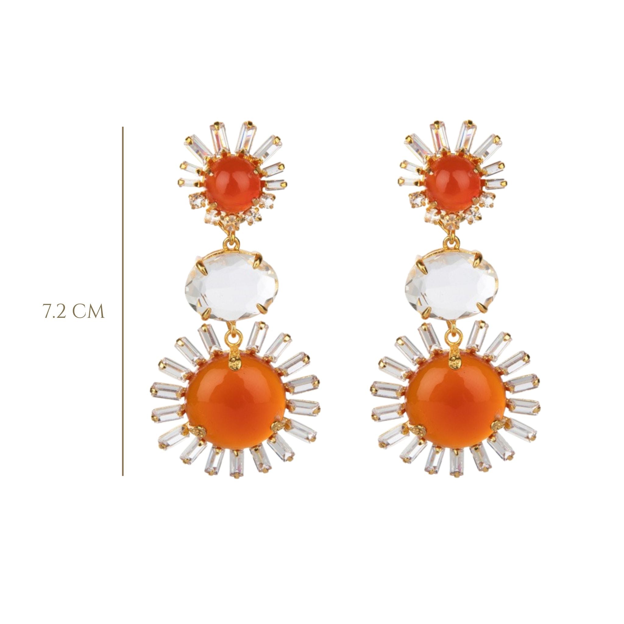 EARRINGS CARNELIAN CLEAR QUARTZ AND WHITE TOPAZ